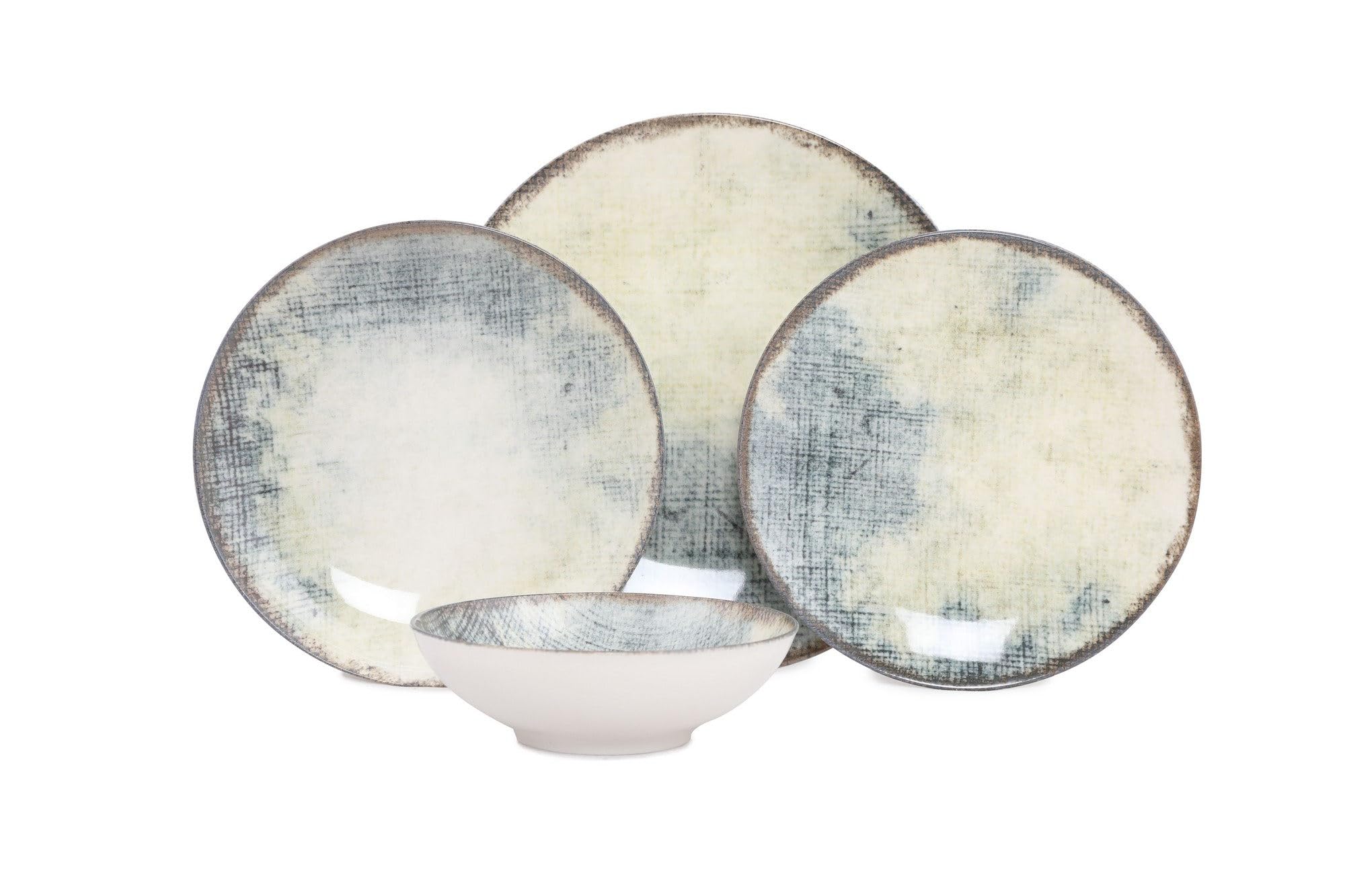 Elegante juego de cena de 24 piezas, 100% porcelana, incluye platos de servicio, cuencos y platos de postre, apto para lavavajillas y microondas, perfecto para cualquier ocasión