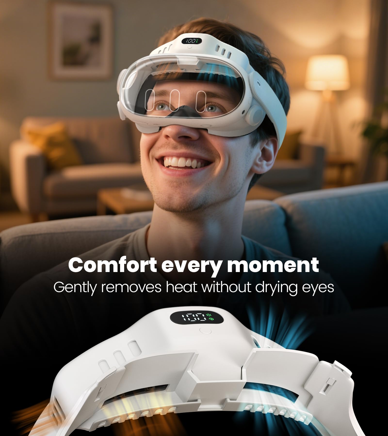 Ventilador de refrigeración doble, solo compatible con Meta/Oculus Quest 3, cojín facial a juego e interfaces faciales para antivaho, se adapta a la correa original para la cabeza