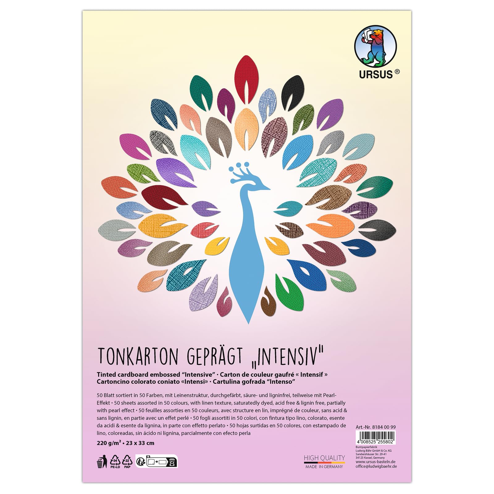 Carton d'argile gaufré 220 g/m² Ursus 81840099 teinté dans la masse 23x33 cm