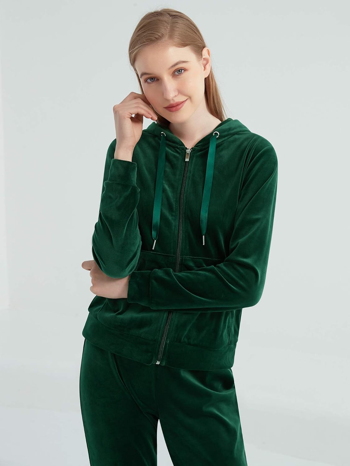 MessBebe Womens Velour Tracksuits Set Long Sleeve Sweatsuits 2 Piece Sports Outfit Zip Hoodie Sweatpants Joggers Set - Image 3