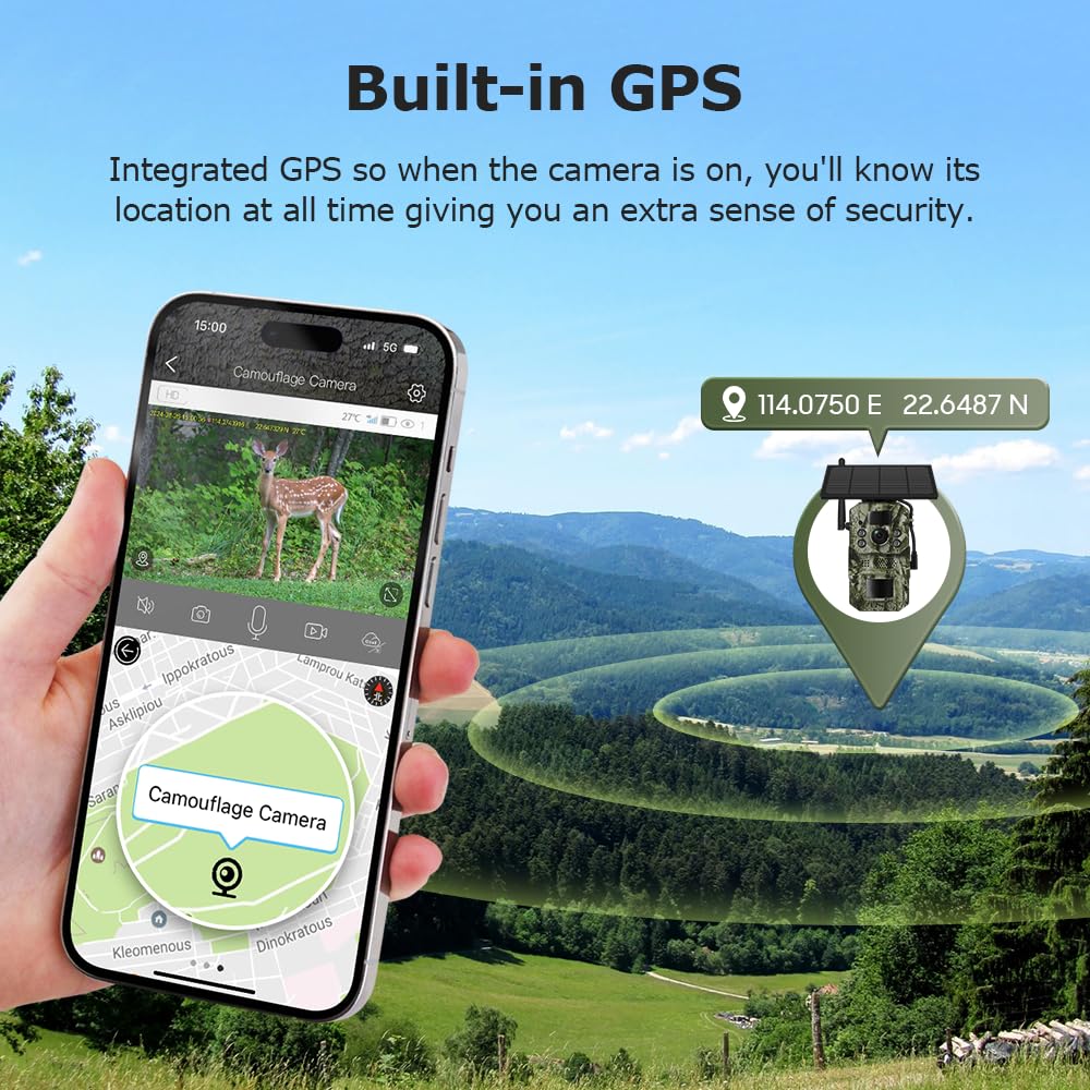 Cámara Fototrampeo 4G con GPS – Compatible con SIM, Solar con Batería, SD 32GB Incluida, Visión Nocturna HD, IP66, Ideal para Exterior y Campo, Compatible con App UBox Pro y UCon (Verde)