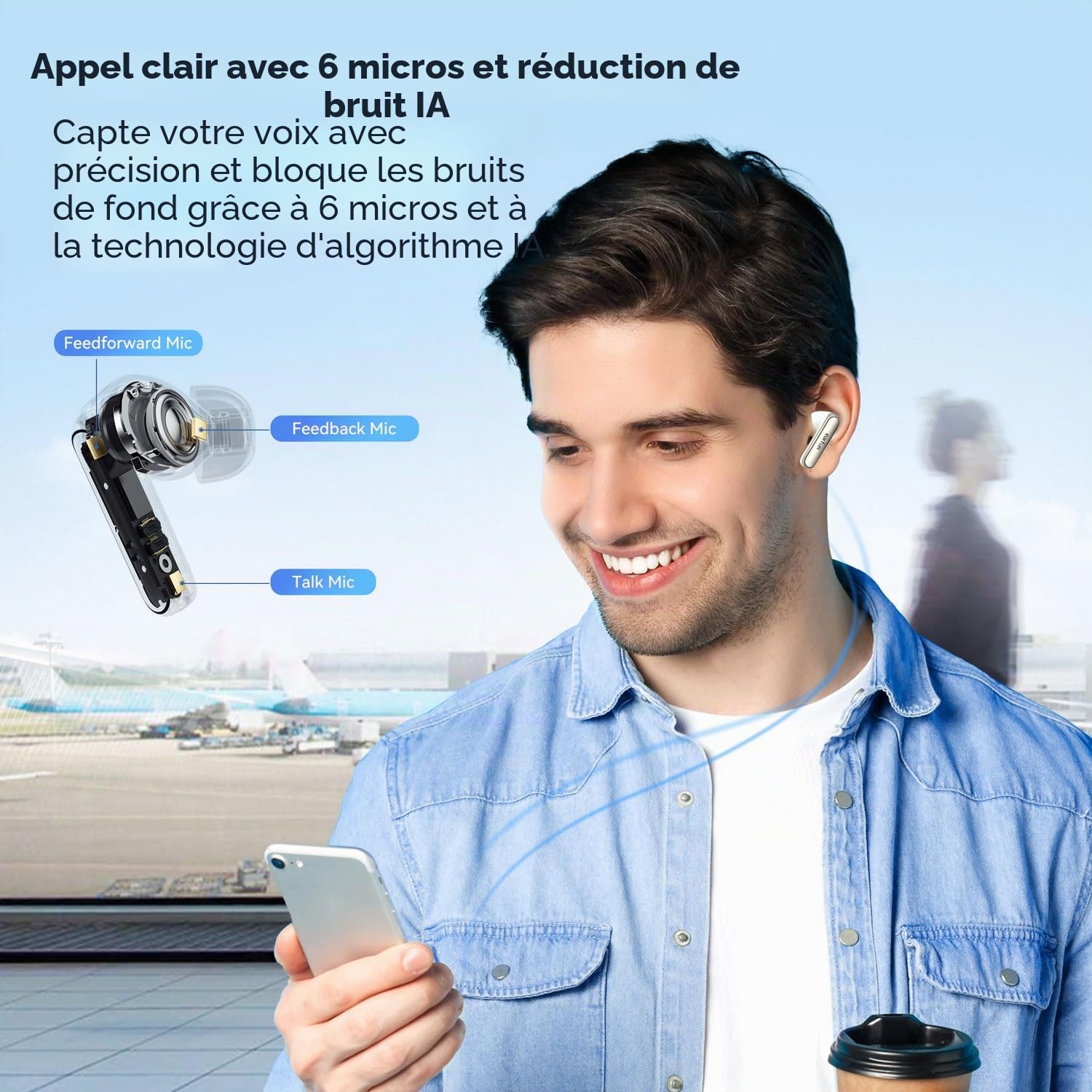 EarFun Air 2 NC Écouteurs sans Fil à Réduction de Bruit Adaptative, 6 Micros AI ENC, Son Hi-Res, LDAC, 40H d’Autonomie, Connexion Multipoint, Confort Optimal, EQ Via App, Google Fast Pair, Blanc