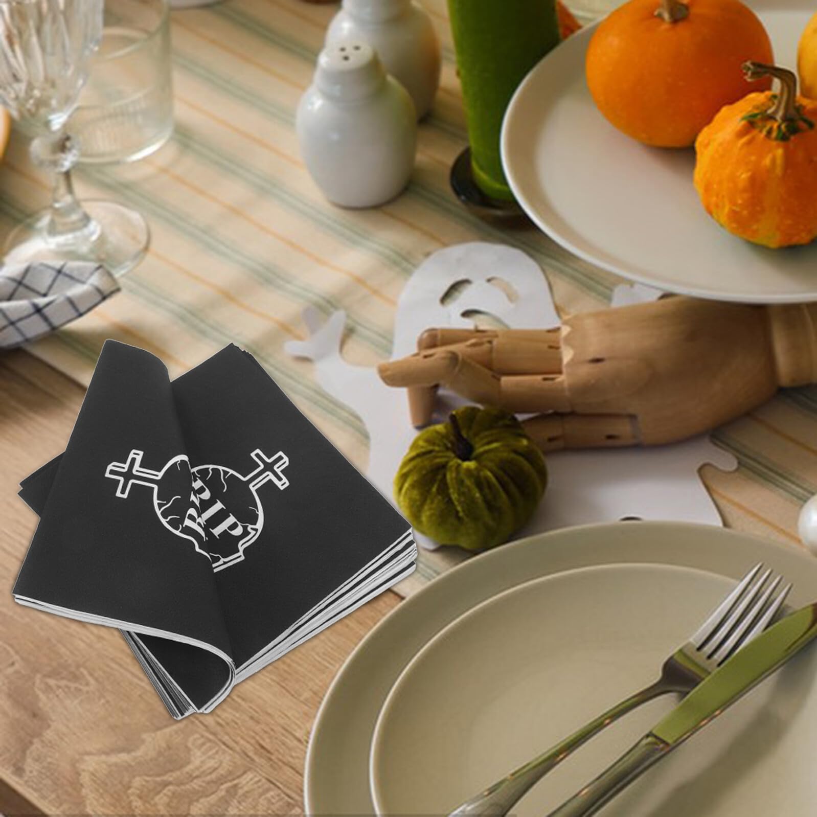20 pezzi Tovaglioli di Carta Neri Tema Halloween Death To My per Feste Compleanno Assorbenti e Decorativi per Tavola per Addio AI Anni e Party Tema