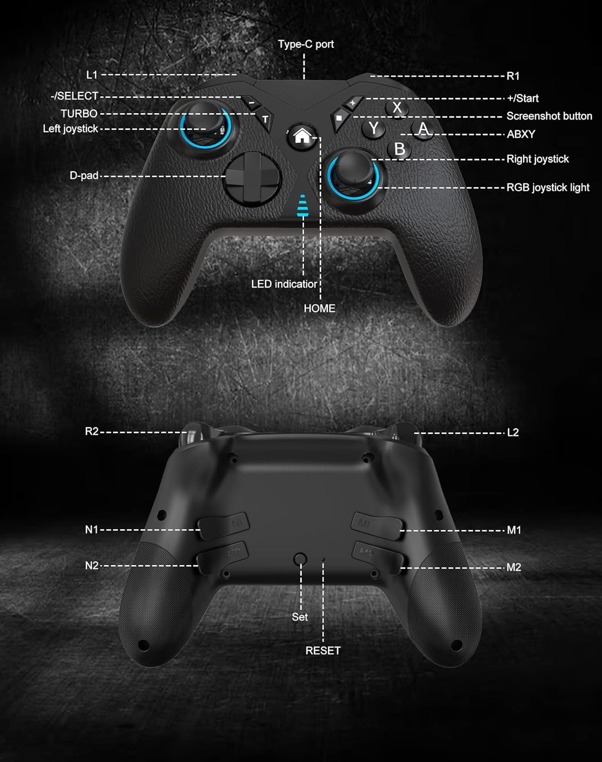 Joso Mobile Controller for iPhone, Android, Nintendo Switch, PC, Controller Joystick Gamepad for iPhone 14 13 12, COD Mobile, with LED Linght/Programmable Button/Turbo/6-Axis Gyro/Dual Motor