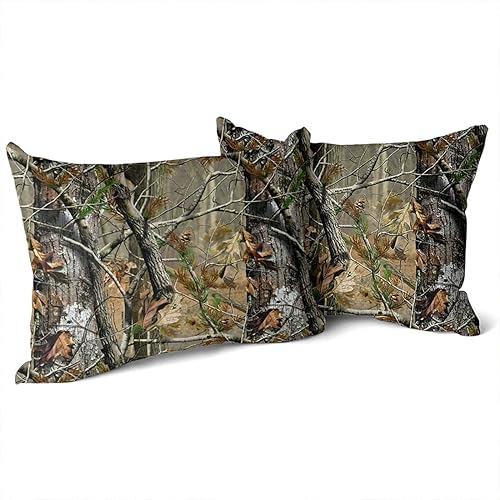 Miniatura 2 de Juego de 2 fundas de almohada tamaño King de 20 x 36 pulgadas, diseño de camuflaje camuflado, cazador de árboles y ramas secas, hojas, funda de