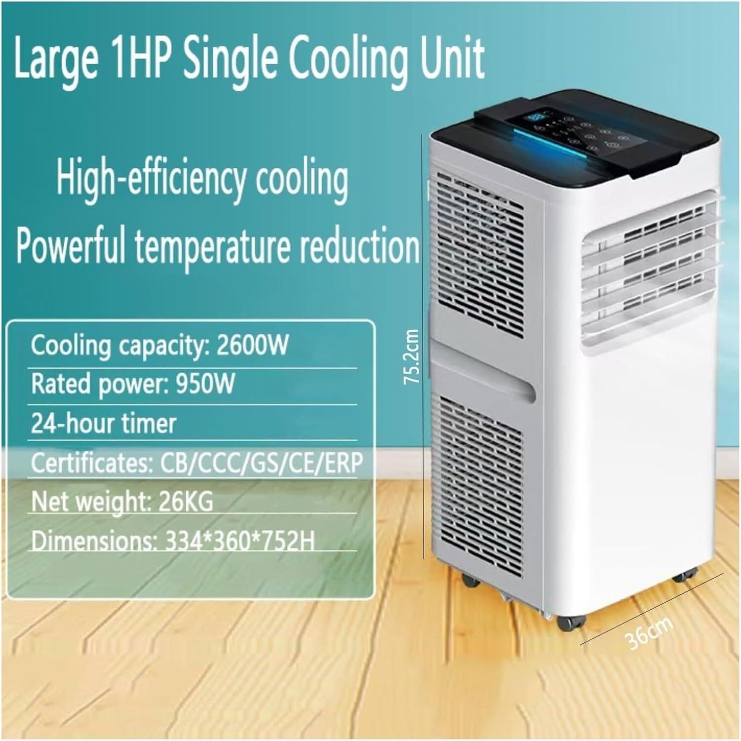 Aire Acondicionado Portátil 14000 BTU, Enfría hasta 750 Pies Cuadrados, Unidad AC Silenciosa con Ventilador y Deshumidificador, Control Remoto, Temporizador 24H