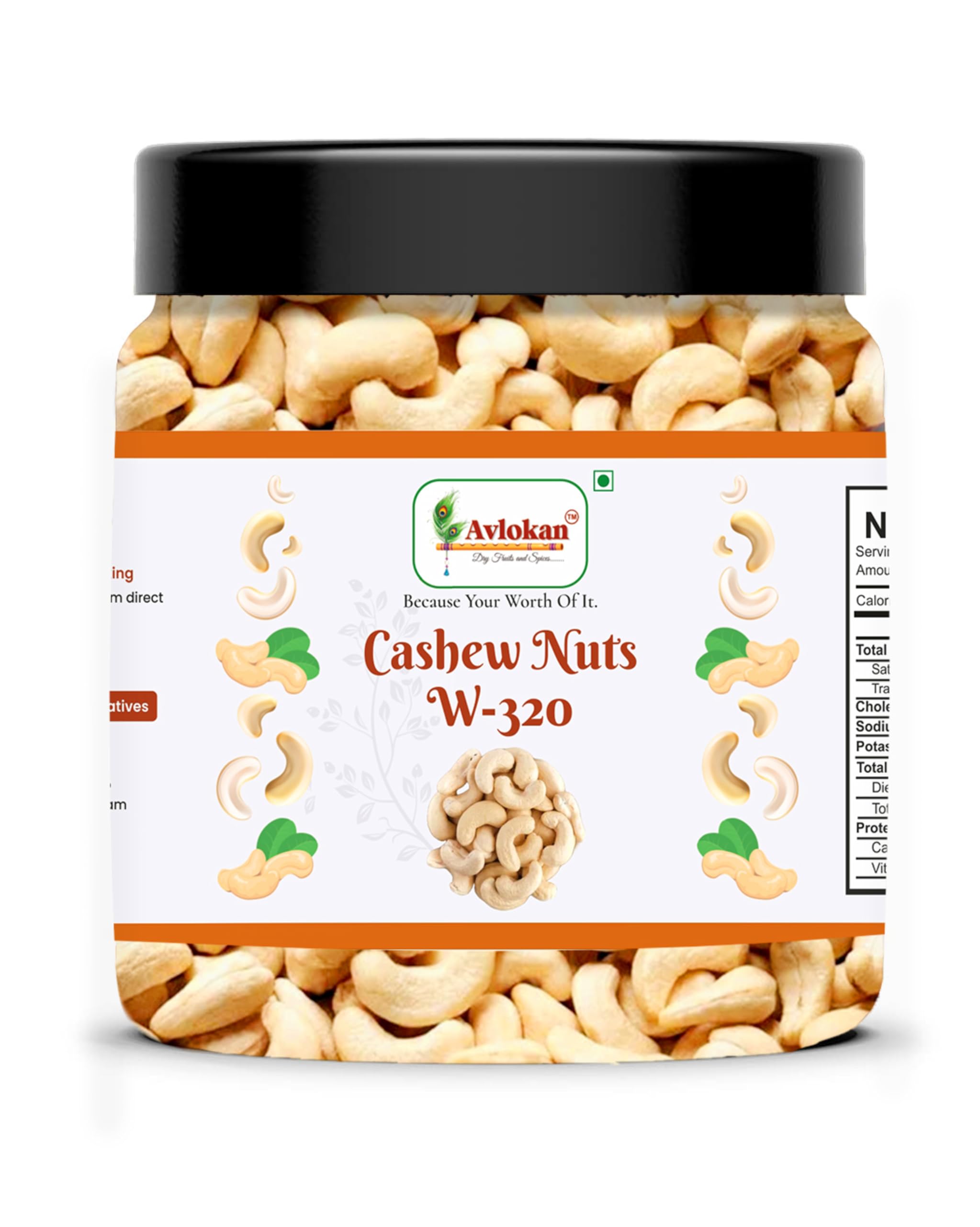 Avlokan 100% Natural Whole Cashews Value Pack | Whole Crunchy Cashew | Kaju nuts | Nutritious & Delicious | Gluten Free & High Protein (W320 Cashew, 1 KG)