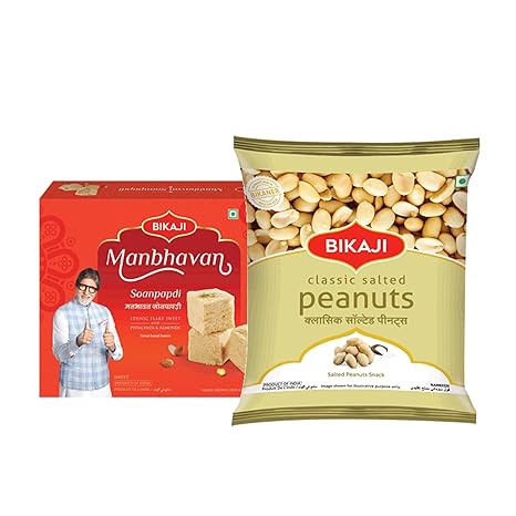 Soan-Papdi Manbhavan 500g & Salted Peanut 200g, Total 700g (24.69 oz) – Sweet & Nutty Snack Combo