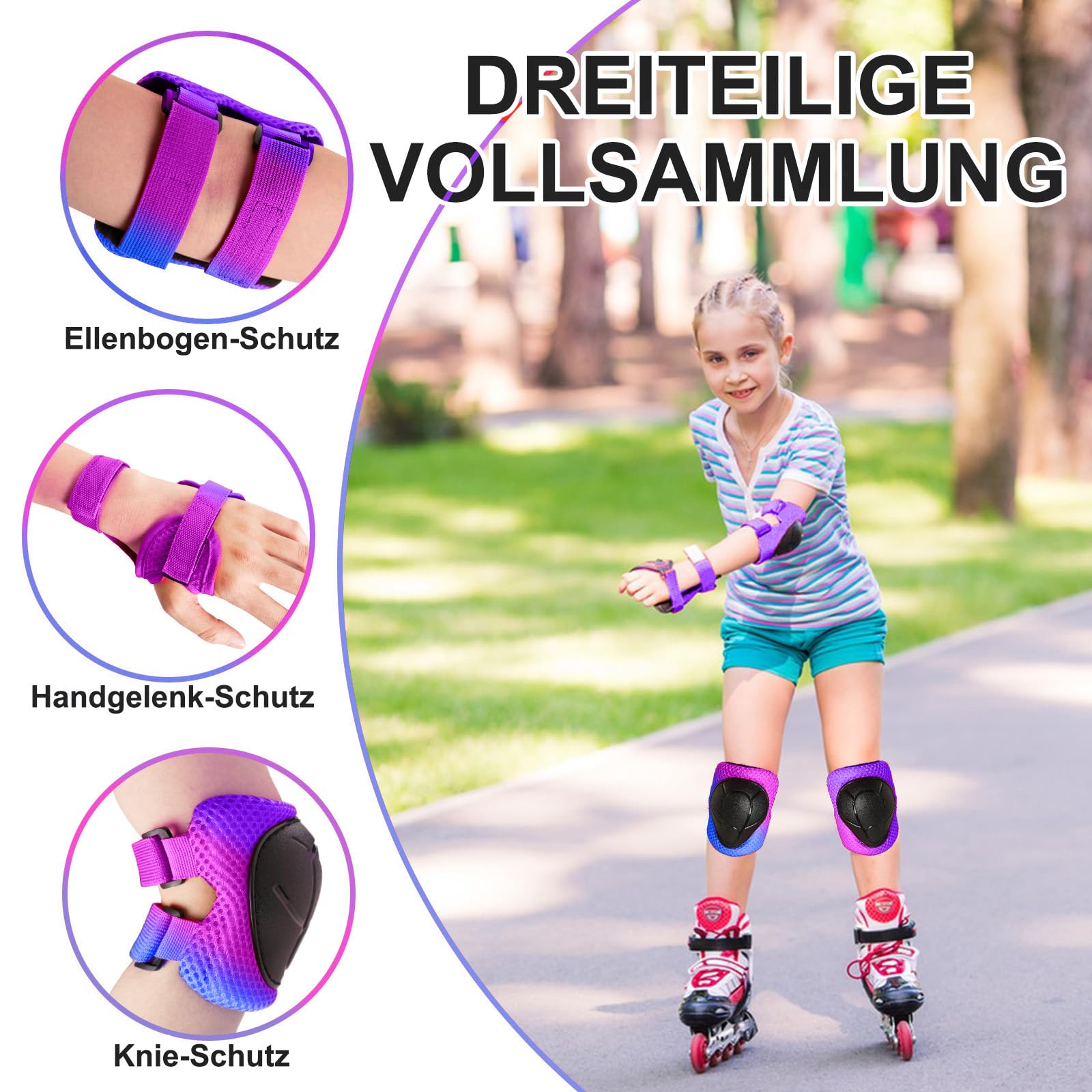 Knieschoner Kinder 3-14 Jahre,6-TLG.mit Ellbogen- und Handgelenkschutz passend für Jungen und Mädchen,Kinder Knieschoner Set für Inliner Skates Scooter Fahrrad Rollschuhe