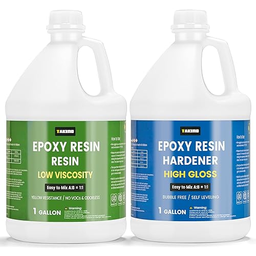 TAKIMO Kit de resina transparente de 2 galones, resina epoxi sin burbujas y no amarillenta para revestimiento, fundición, mesa, bricolaje, bar,