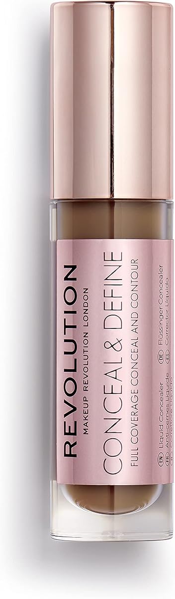 Revolution, Conceal & Define Concealer, Full Coverage & Lightweight, Long-Lasting Matte Finish, Vegan & Cruelty Free, C16 Dark to Deep Skin Tones, 0.14 oz