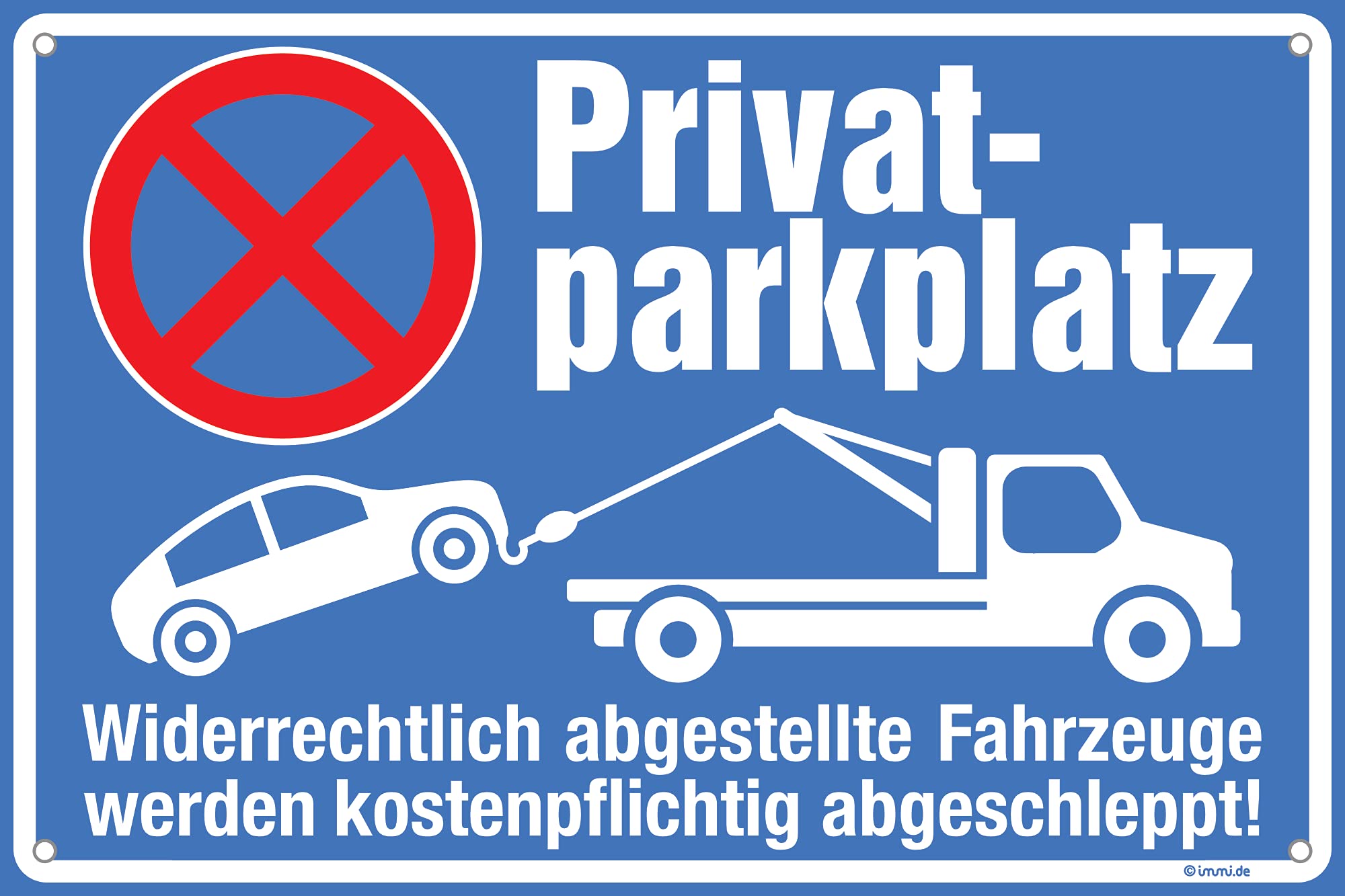 immi 1St. Privatparkplatz Schild (blau) mit Löcher zum Befestigen, große Schrift, 30x20cm
