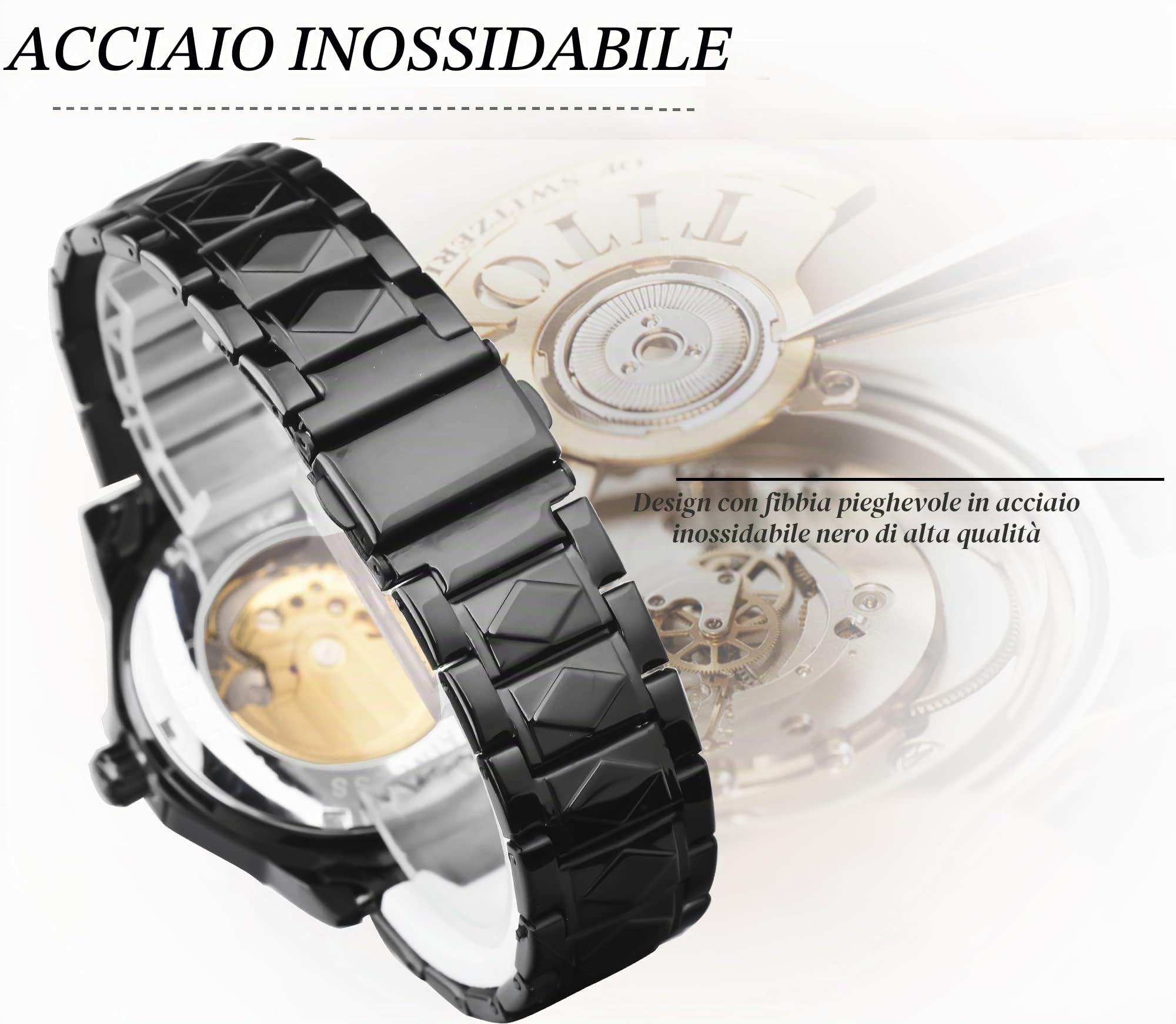 Tourbillon Design Orologio da polso da uomo analogico automatico in acciaio inossidabile