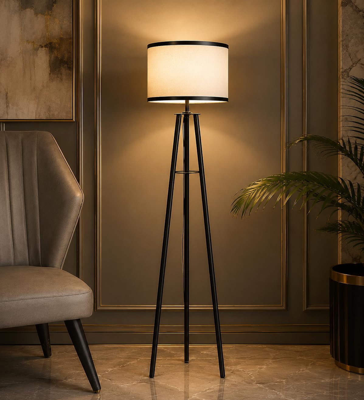 tu casa Foldable Tripod Metal Floor Lamps with Stripe Shade for Home Décor, Bedrooms Corner, Living Room, Gifting, Diwali Decoration, Hall, Office, Study Room (Height: - 50") - Bulb not Included-image-16