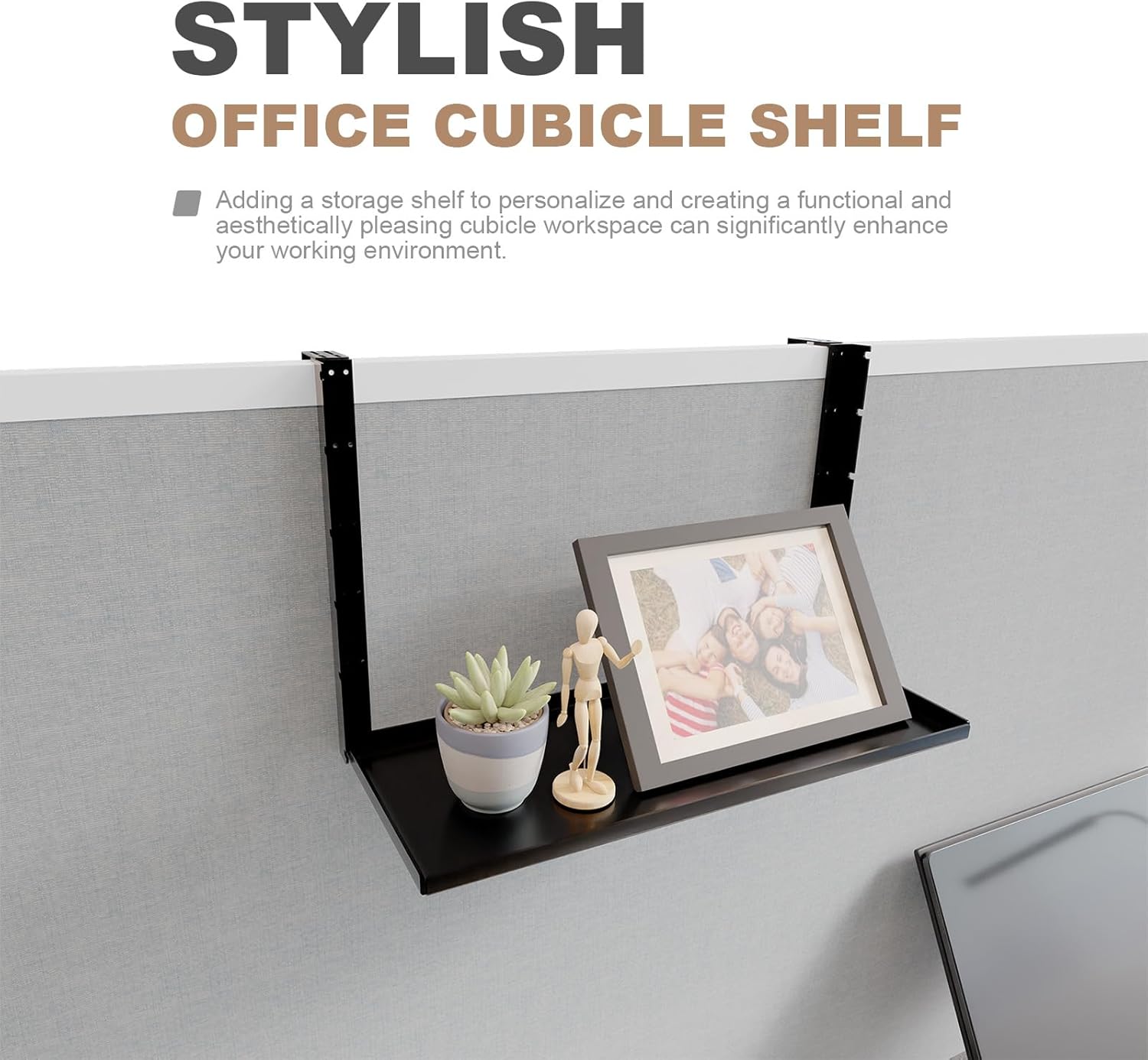 Office Cubicle Shelf - 14.2'' x 5.9'' Storage Organizer Floating Corner Rack Hanging Shelf Height Adjustable Home Office Essentials for Planter Statue Decor Photo Frame