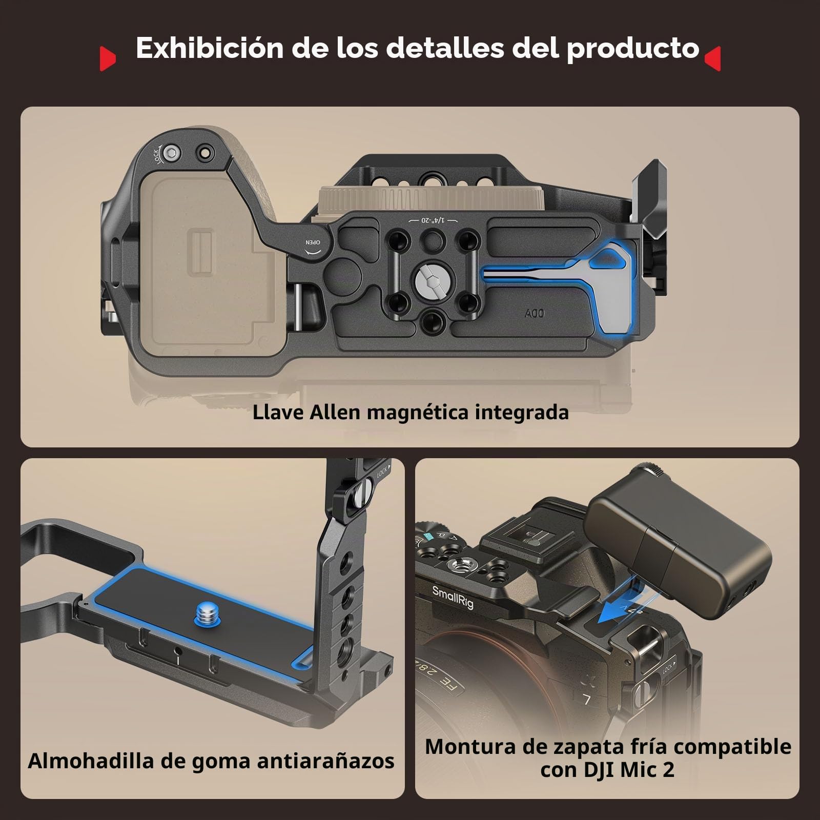 SMALLRIG Jaula HawkLock de Liberación Rápida para Sony Alpha 7 V/7R V/7 IV, con Placa QR para Arca, Riel NATO, Enchufe QD y Zapata Fría, Compatible con Estabilizadores dji RS - 6024
