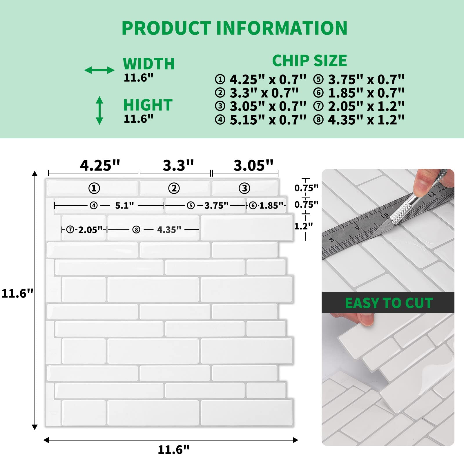 LONGKING Peel and Stick Backsplash Tile ShelfAdhesive Wall Stickers (10 Sheets) White Subway