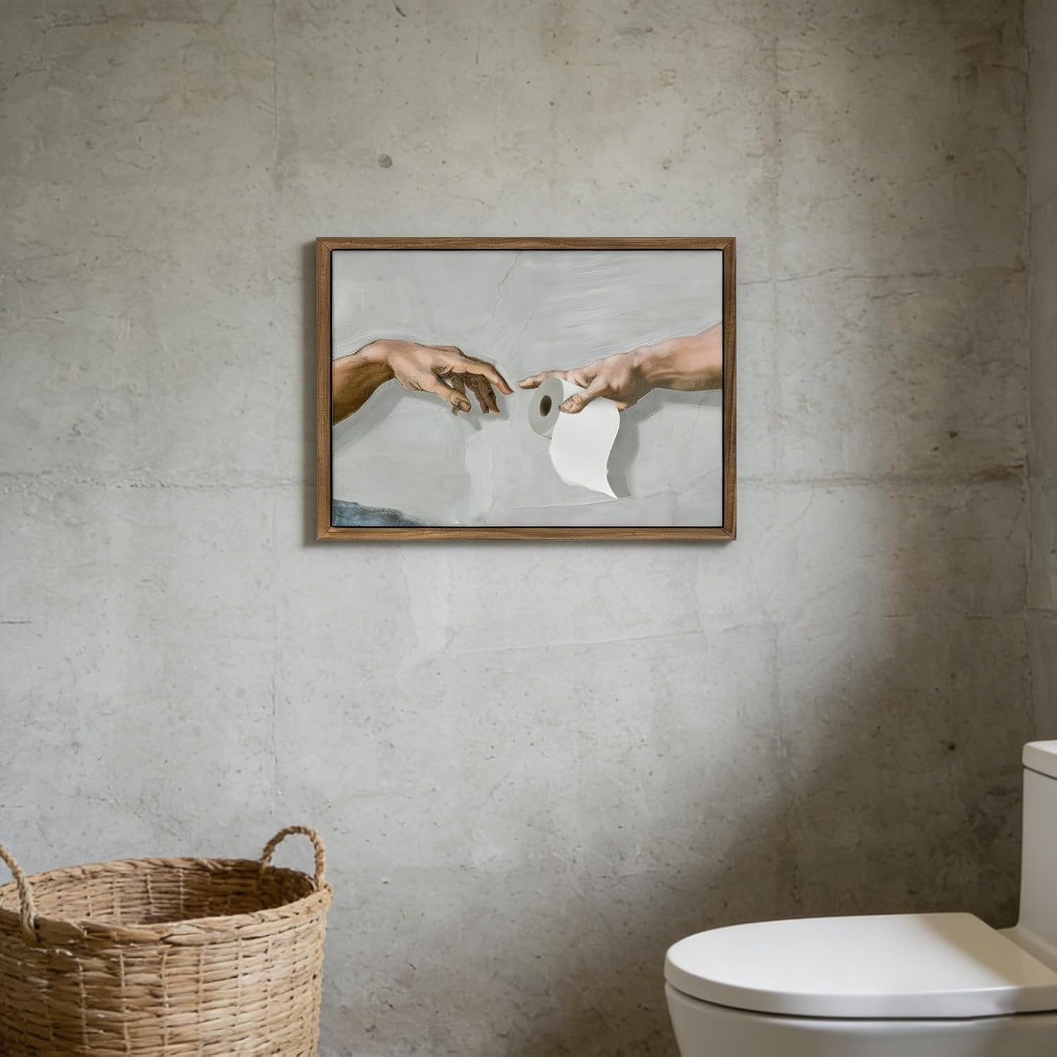 Framed Funny Bathroom Wall Art Vintage Eclectic Restroom Sign Wall Decor Paintings Funky Handing Toilet Paper Canvas Prints Artwork Pictures for Bathroom or Guest Restroom Decor 12x16 Inch