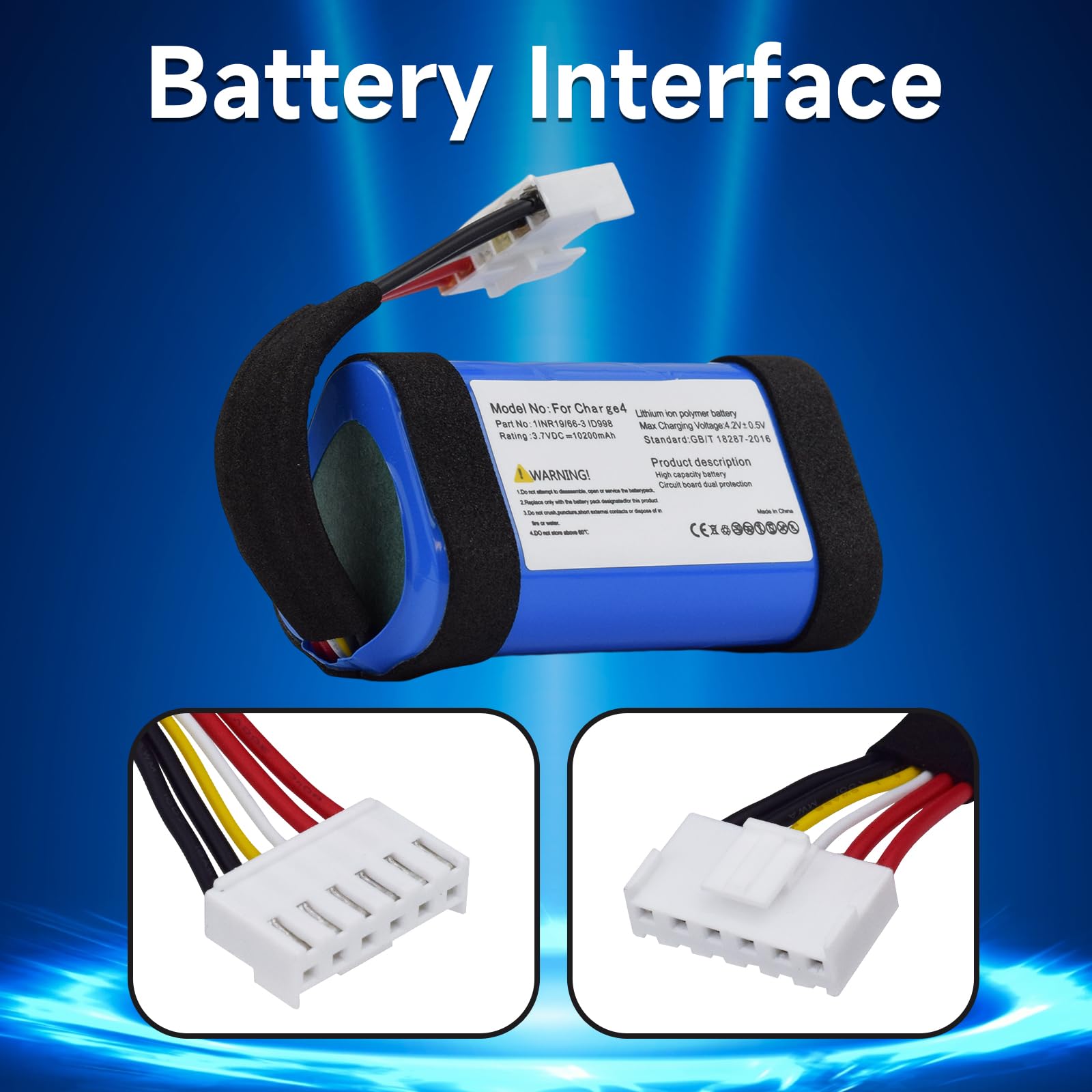 CITYORK Batterie Li-ION 3,7 V 10200 mAh pour JBL Charge 4, 4J,4BLK, Compatible avec Charge 4BLUAM, P/N ID998, SUN-INTE-118, 1INR19/66-3