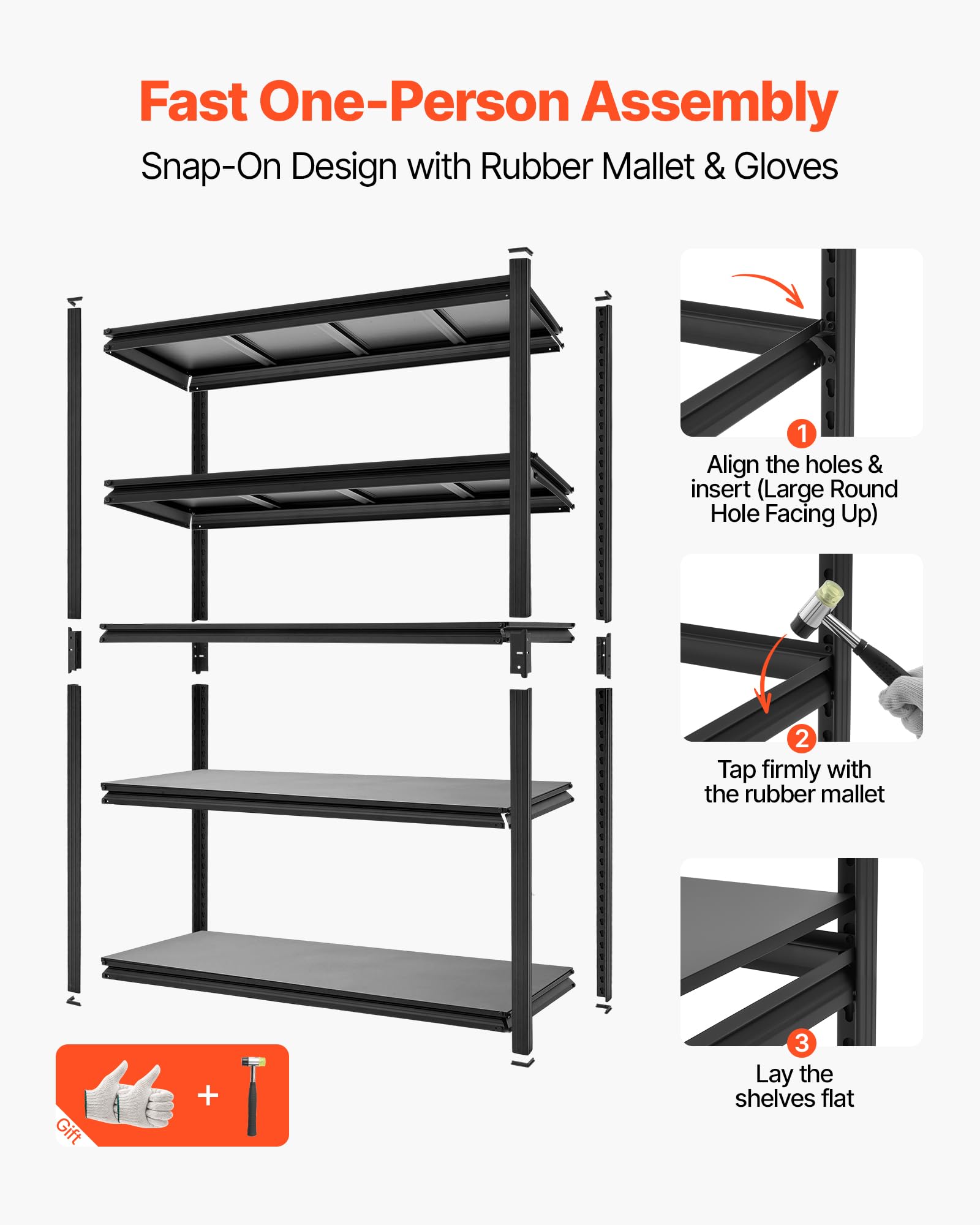 VEVOR Scaffale per Garage, Scaffale Metallico Portaoggetti, 5 Ripiani Regolabili, Capacità 1360 kg, Scaffalatura Multiuso, per Cucina, Dispensa, Cantina e Bagno, 92,5 cm L x 41,7 cm P x 181,3 cm A