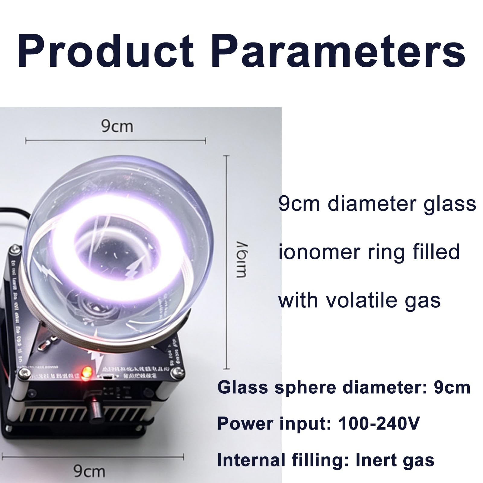 Lámpara de anillo de plasma, esfera luminiscente de gas inerte, diámetro de 9 cm, con tecnología de excitación de campo magnético, adecuada para decoración del hogar, educación y señales de emergencia
