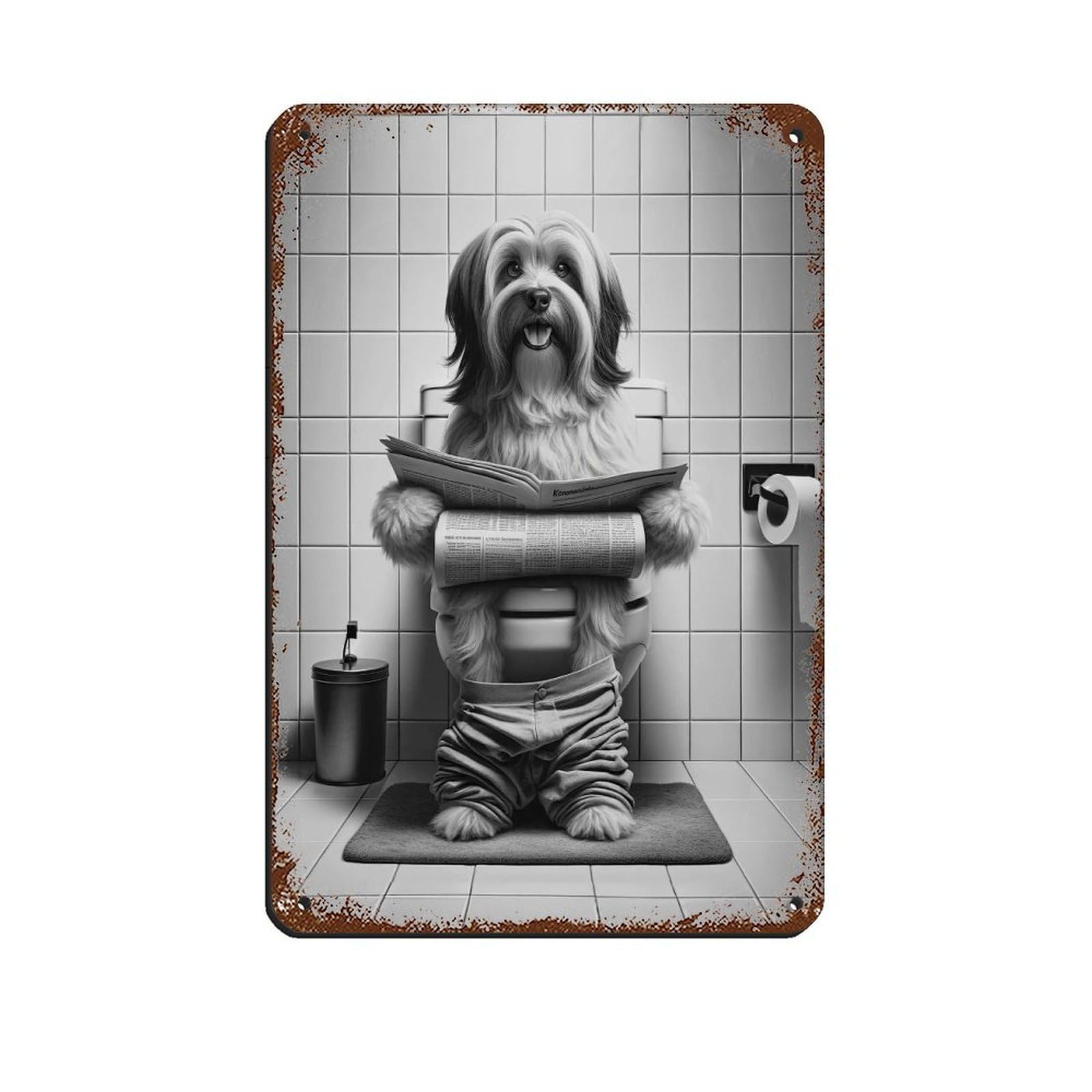Lxwnze 20L X 30W Cm Tibetan Terrier Dog,Funny Bathroom Decor Tin Sign Vintage Metal Pub Club Cafe Bar Home Wall Art Decoration Poster Retro 8X12inch(20X30cm)