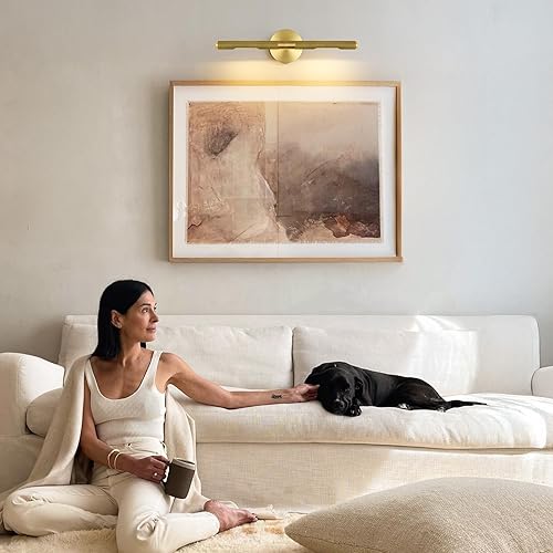 Miniatura 10 de Luz de cuadro roscada de cableado fijo, luz de cuadro de latón de 24 pulgadas para pared, luces de arte doradas regulables, aplique giratorio