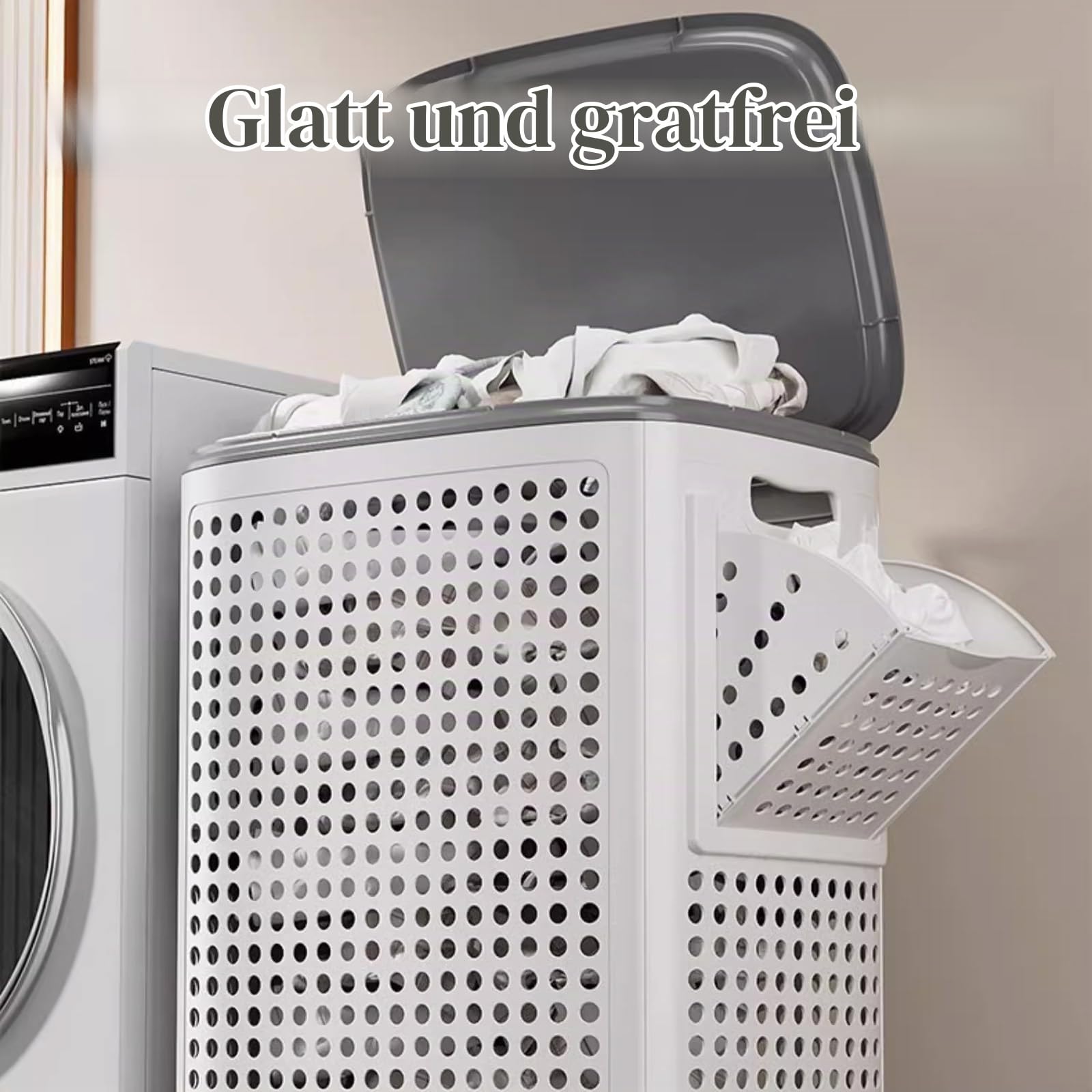 Wäschekorb mit Rollen und Deckel, Leicht zu Bewegen, Hohles Design, Große Kapazität, Wäschekorb Plastik, für Schlafzimmer, Bad, Schlafsaal, Waschküche(43 * 32 * 62CM)