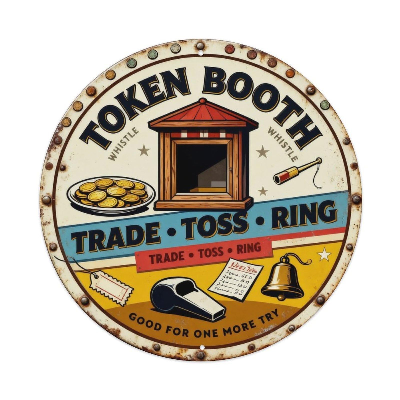 Token Booth Whistle Sign Metal Tin Sign Plaque