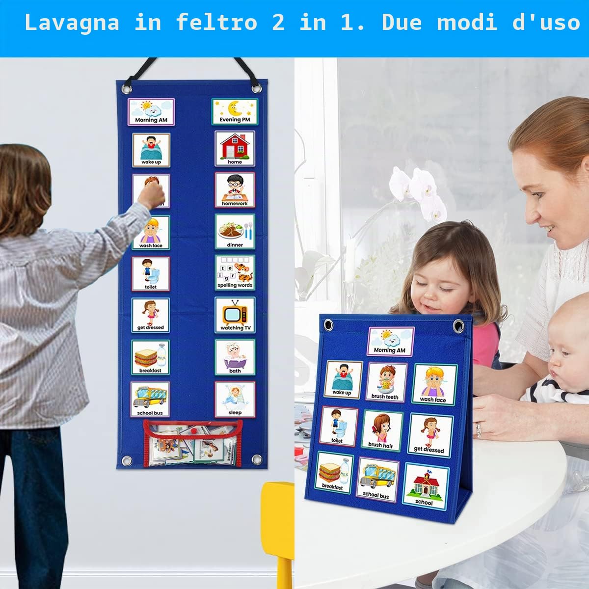 Agenda giornaliera visiva per bambini, strumento di aiuto all'apprendimento con 70 schede di pianificazione, attrezzature sensoriali ora e successive per casa e scuola