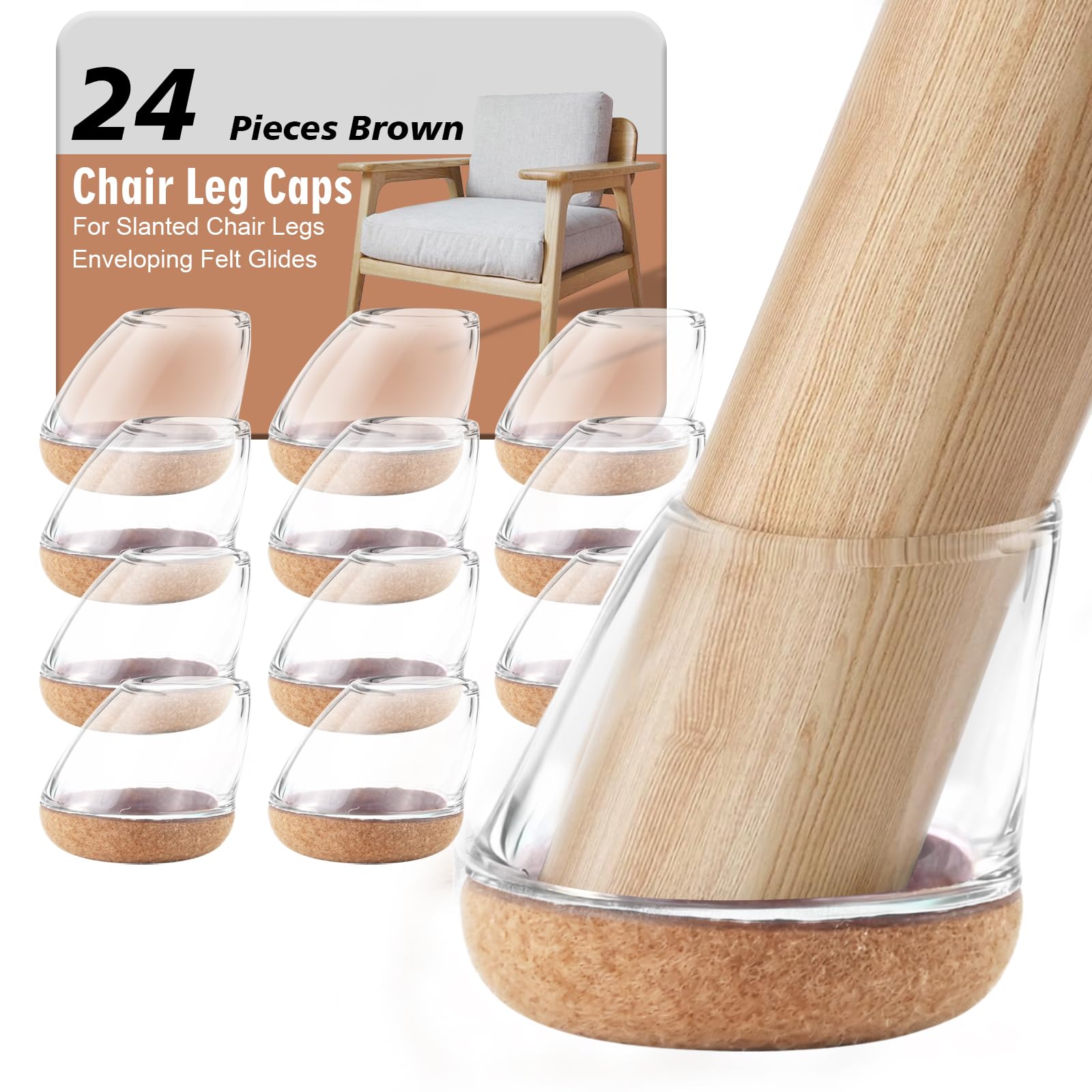 mobumeia 24 Pack Chair Leg Caps for Angled Legs, Size S (Fits 14–19mm)
