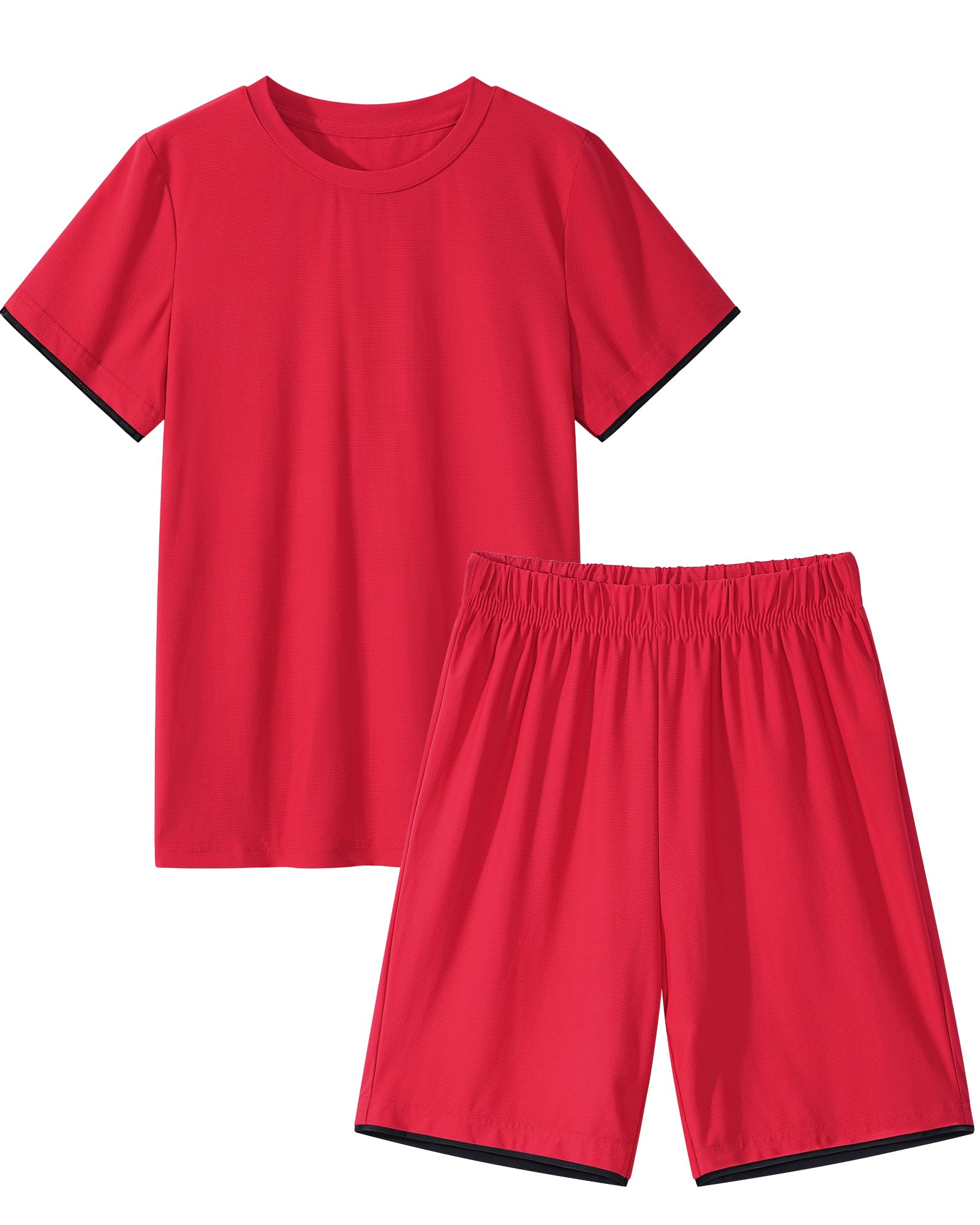 Somaibo Boys Athletic Short Sets 2 Piece T-Shirt and Shorts for Kids Loose Mesh Outfit Sets