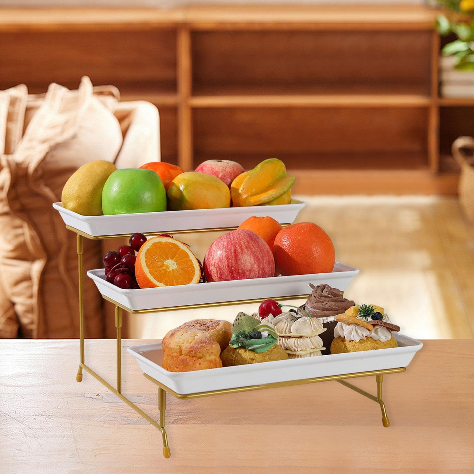 Cupcake Display Stand Bandeja Triple para Frutas Tartas Y Dulces Material Robusto Y Uso Prolongado Diseño Elegante Y Apilable Adecuado para F, Oro, Individual