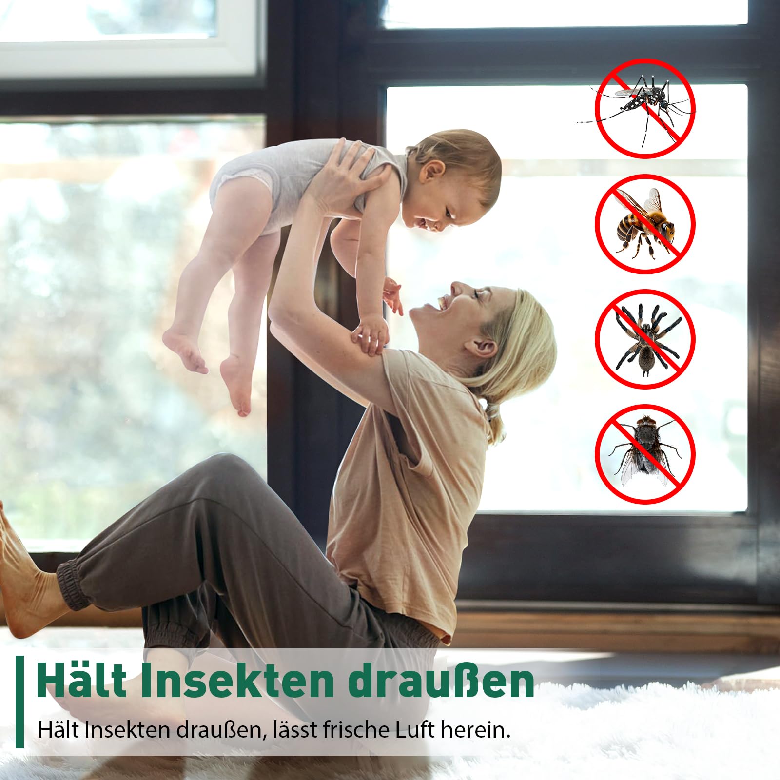 Fliegengitter Fenster Magnet,DIY 130 x 150 cm Insektenschutz Magnetfenster, Einfache Montage ohne Bohren,Magnet Rahmen für Fliegengitter Fenster,Schwarzer Rahmen schwarzes Netz