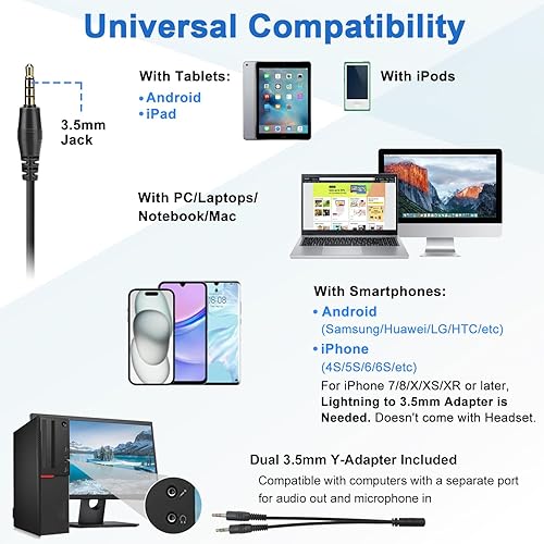 Miniatura 4 de Callez Auriculares para teléfono celular de 0.138in con micrófono de cancelación de ruido, auriculares para computadora para iPhone, Samsung Huawei,