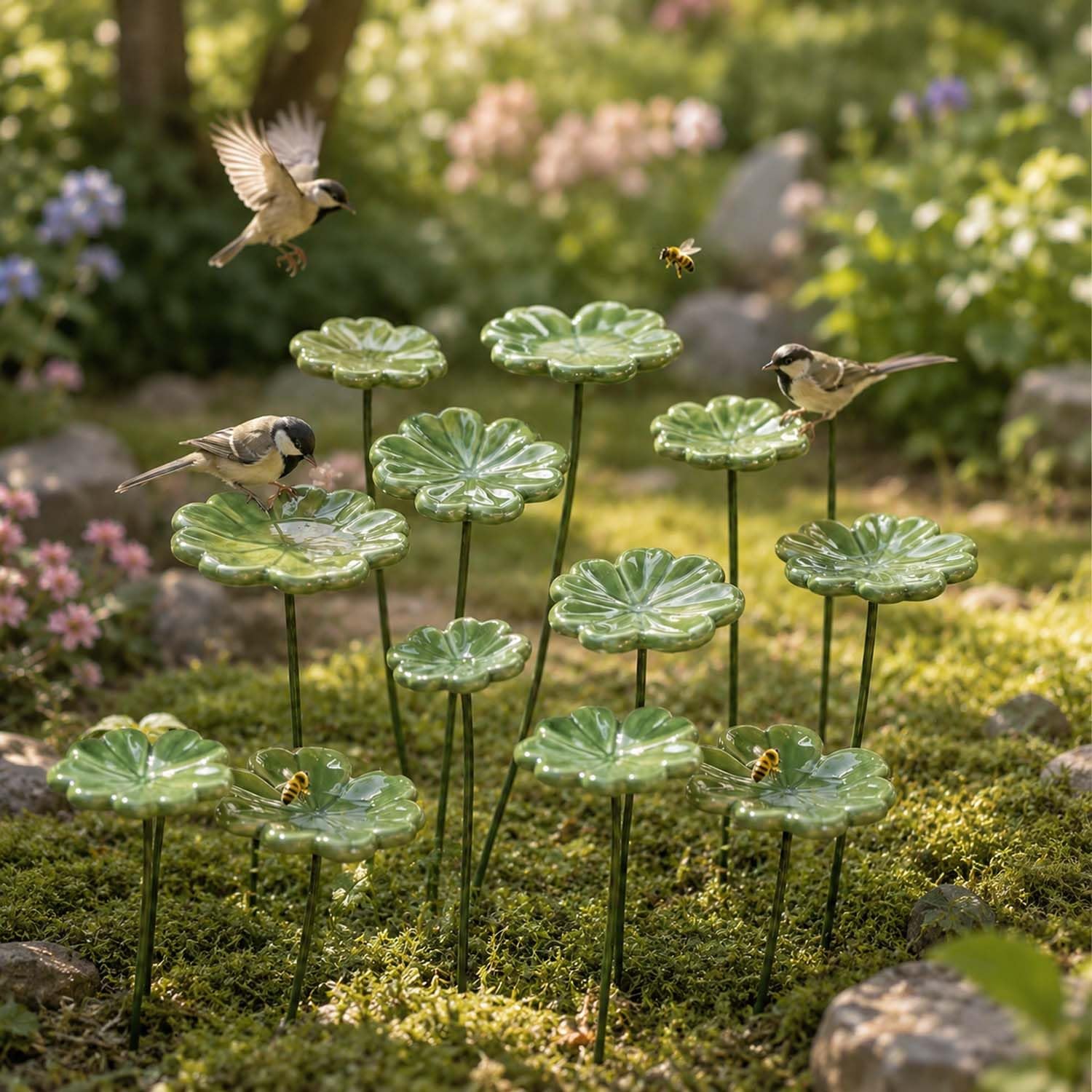Abreuvoir abeilles : lot de 12 piquets céramique pour un jardin écologique et plein de papillons