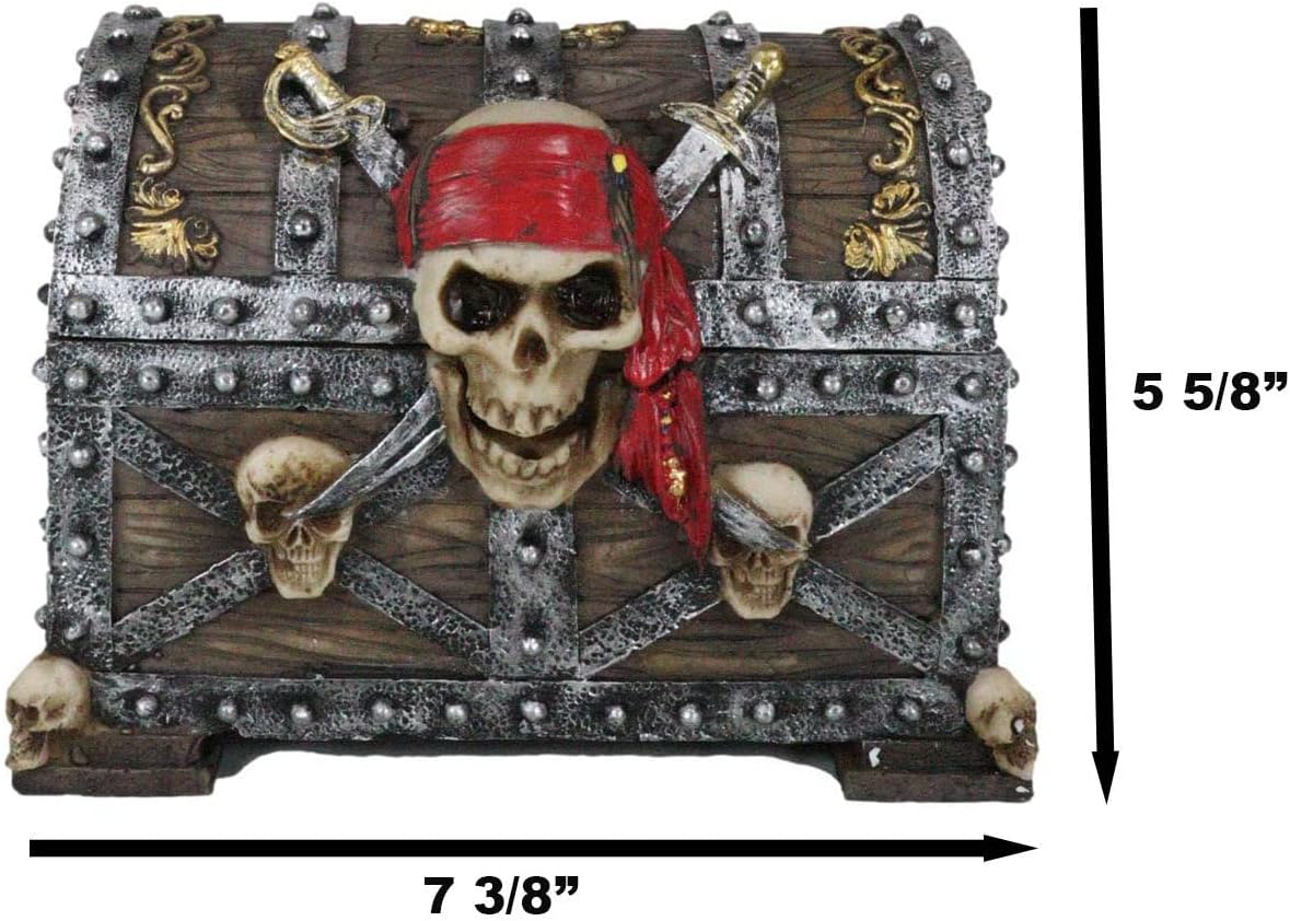 Gifts & Decors Ebros Large Caribbean Pirate Marauder Skull With Criss Cross Blades Treasure Chest Box Jewelry Box Figurine 7.25" Long