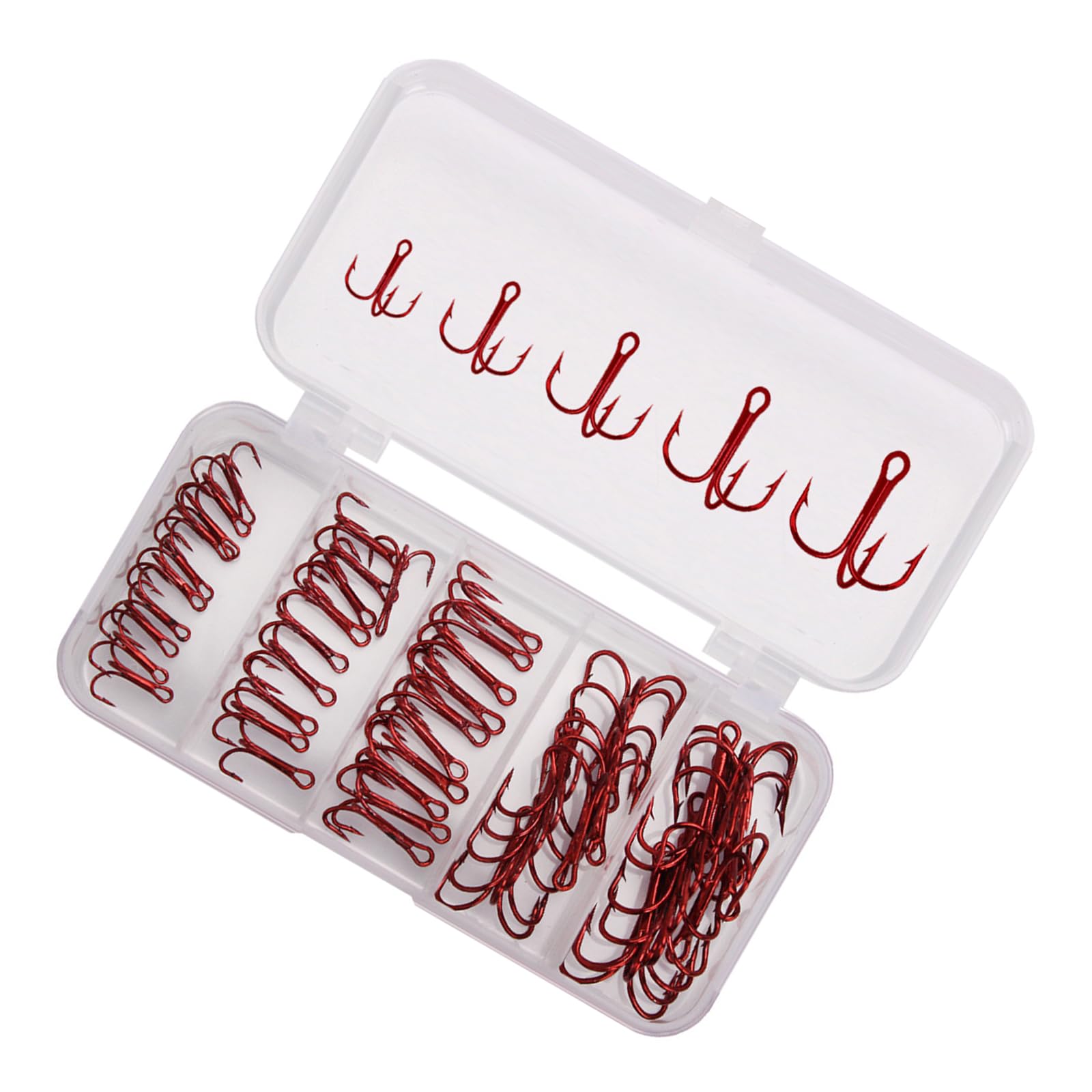 Kalttoy Multicolor 50Pcs Highly Strength Fishing Treble Hook Brabed Sharply Sea Fishing Hooks Replacement Reinforced Lures Hook Enduring Treble Reinforced Lures