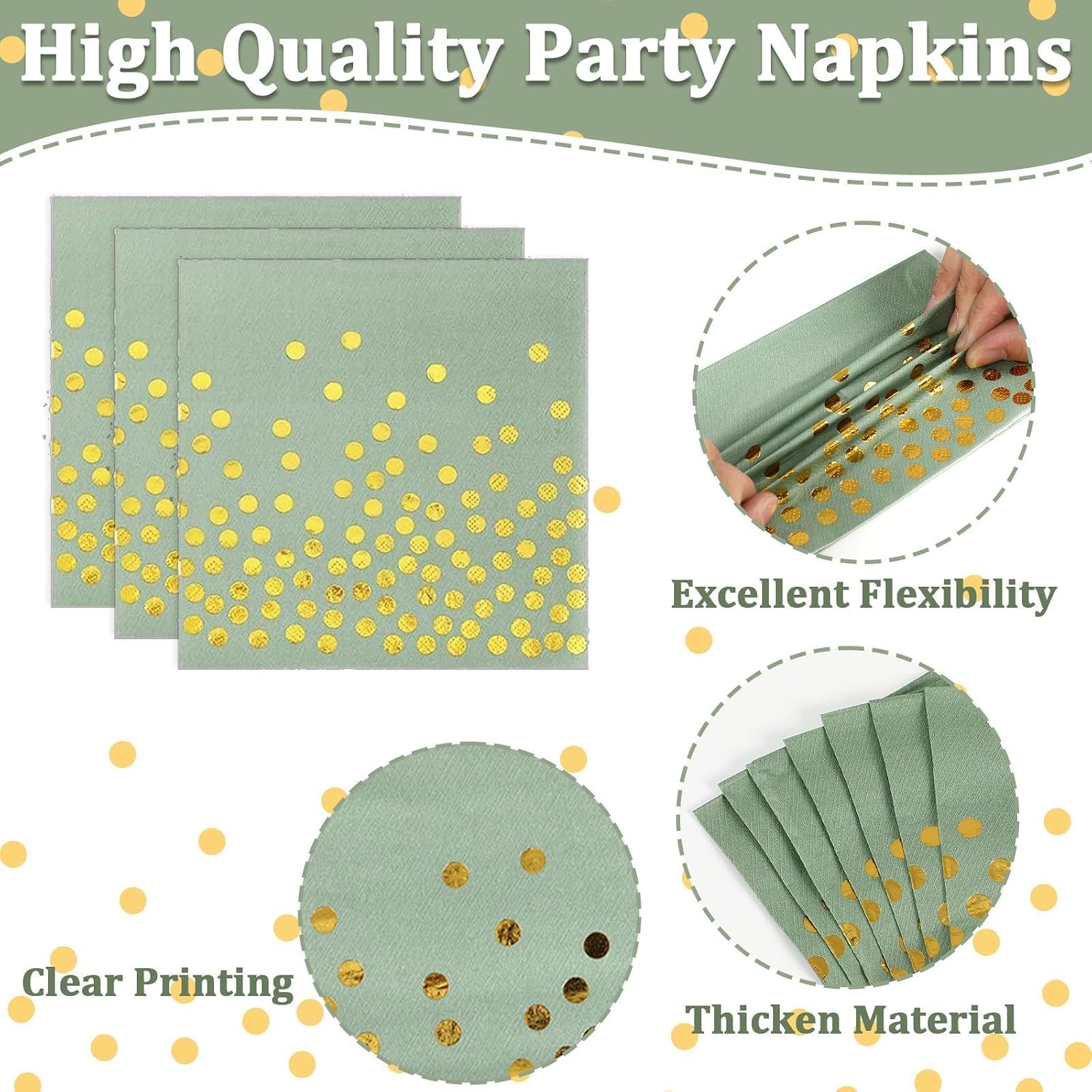 200PCS Sage Green Plates & Napkins Party Supplies - Disposable Dot Paper Plates for 50 Guests - Bridal Shower, Baby Shower, Graduation, Festivals
