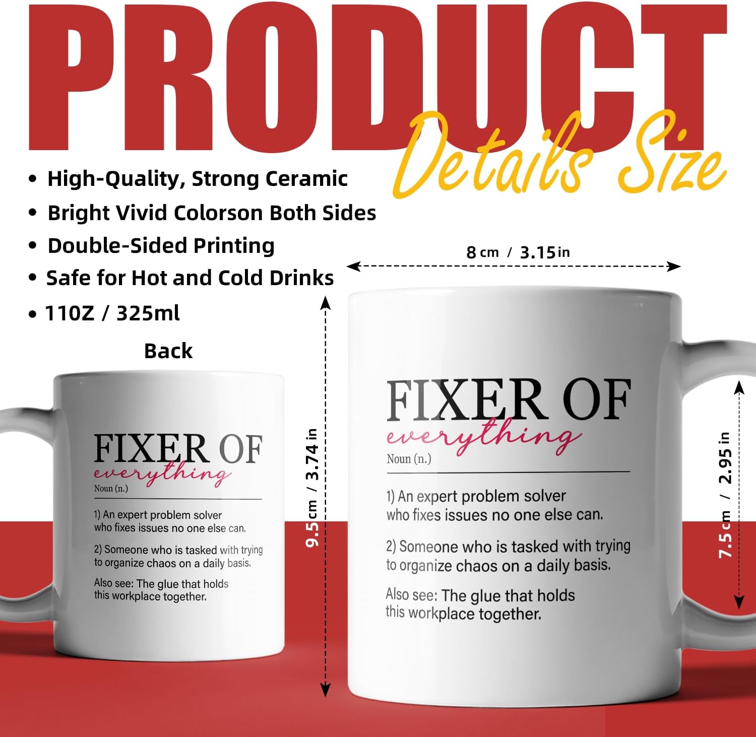 zcyhtqp, Fixer Of Everything, Funny Ceramic Coffee Mug, Gift for Problem Solver, Sarcastic Sayings Mug for Women Men, Great Gag Gift Idea For Coworker, Friends, Boss - Image 2