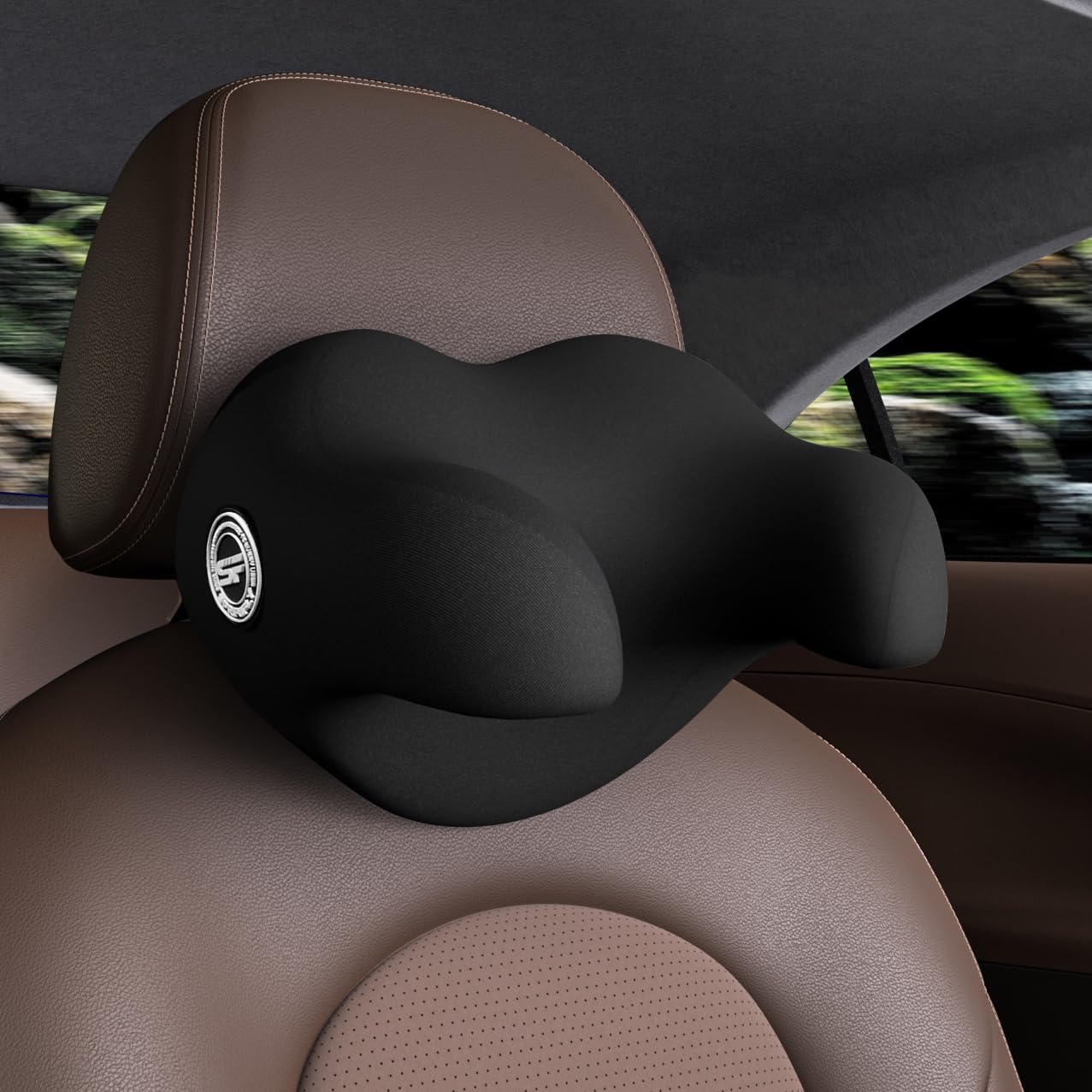 SPRFUFLY U-Shaped Car Headrest Pillow for Sleeping, 100% Memory Foam Car Pillow with Breathable Removable Cover, Ergonomic Design - Ideal Car Companion for Naps & Neck Pain Relief (Black, 1PC)