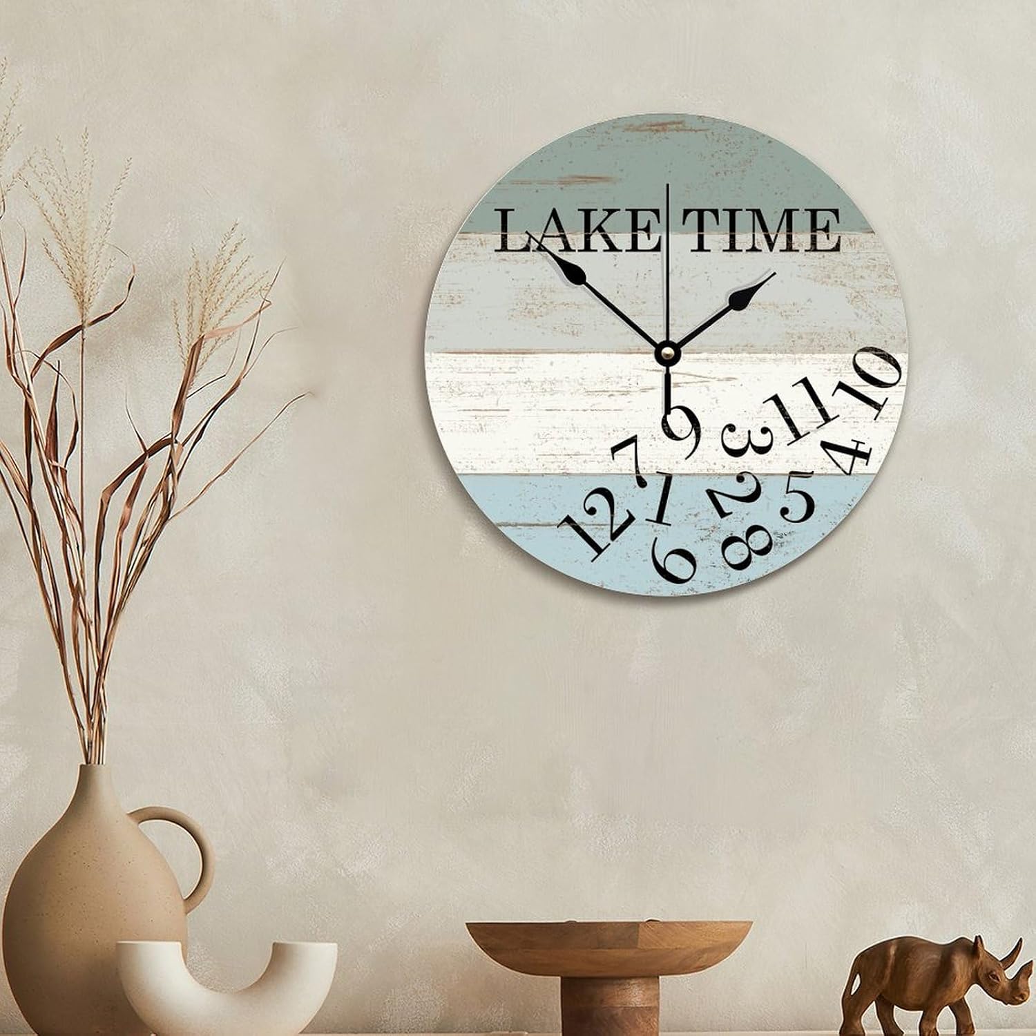 Lake House 12 Inch Round Wall Clocks Battery Operated Silent Non-Ticking Lake Time Desk Clock Vintage Wall Hanging Art Farmhouse Home Decor for Bedroom Living Room Kitchen