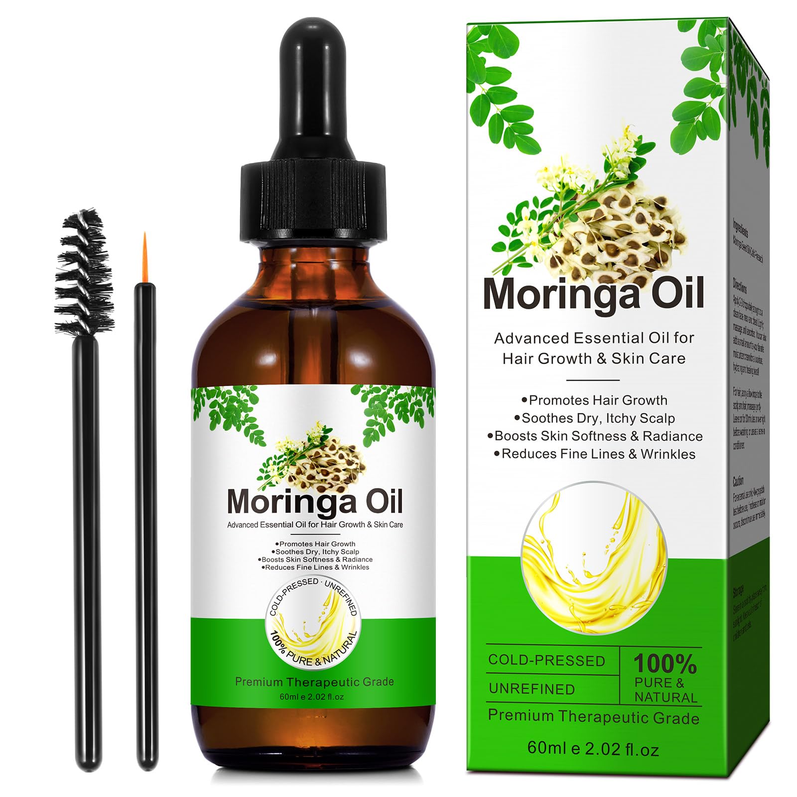 Moringa olejek do włosów, skóry, twarzy – 60 ml olejku Moringa, tłoczony na zimno, pielęgnuje porost włosów, przeciwstarzeniowy, odżywczy i rewitalizujący