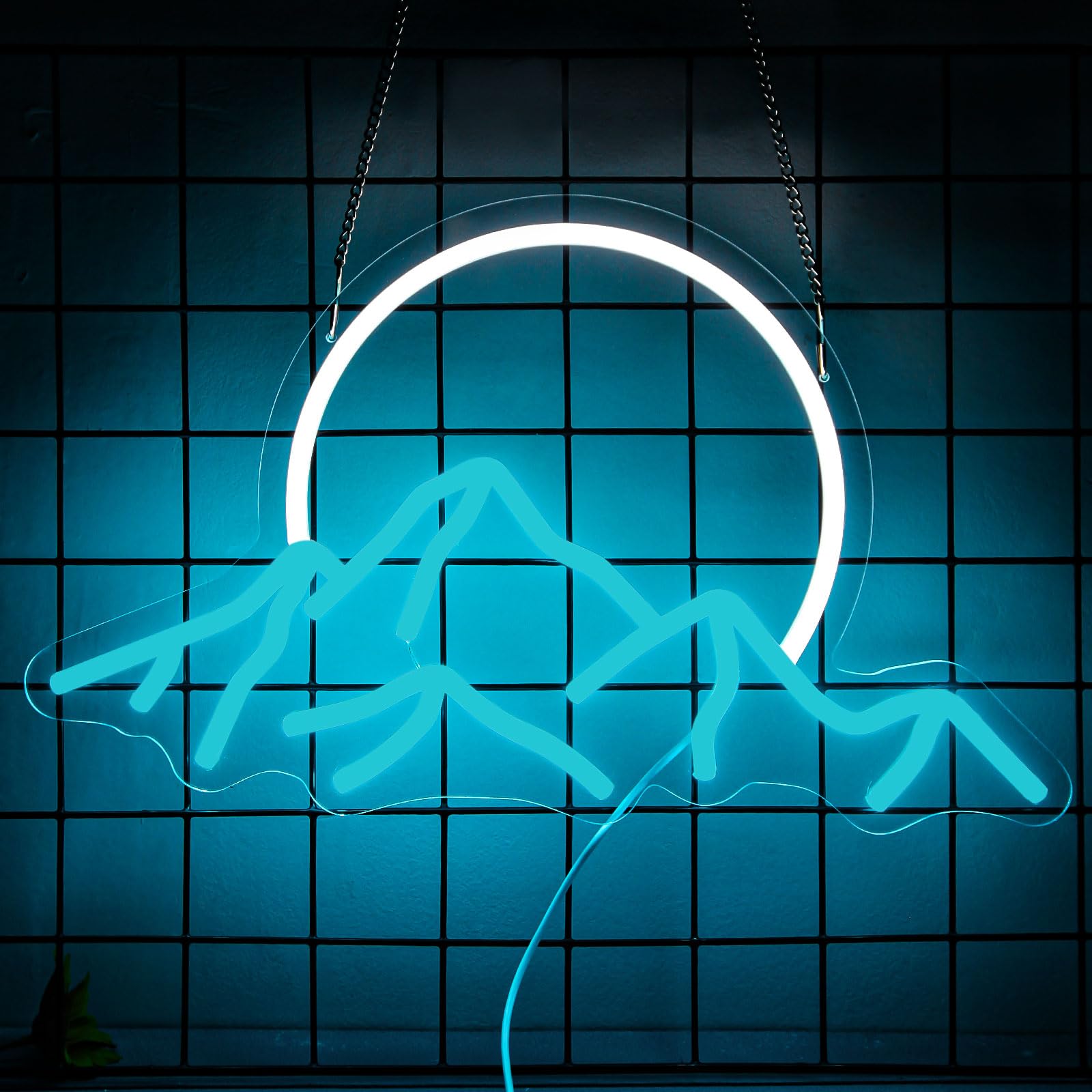Moon and Mountain Neon Sign for Wall Decor,Neon Signs for Wall Decor Blue Neon Sign Light Mountain for Home Bedroom Living Room, Hotel, Art Wall Decor Gift