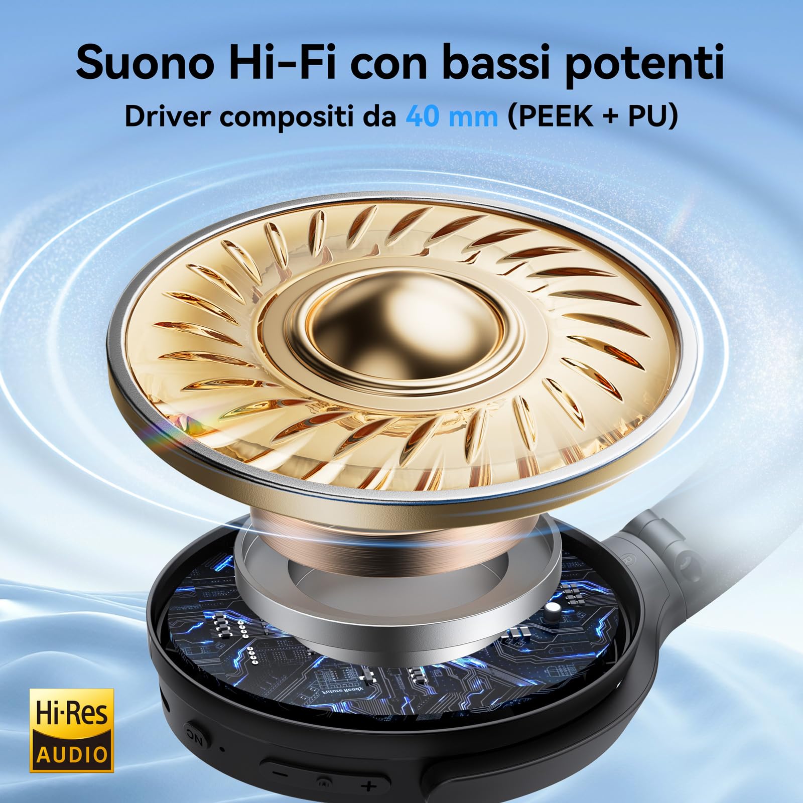 EarFun Wave Life Cuffie Wireless Bluetooth Over-Ear 5.4 con Cancellazione Attiva del Rumore Ibrida, 4 Microfoni AI, Bassi Profondi, 60 Ore di Autonomia, Multipoint, EQ Personalizzato