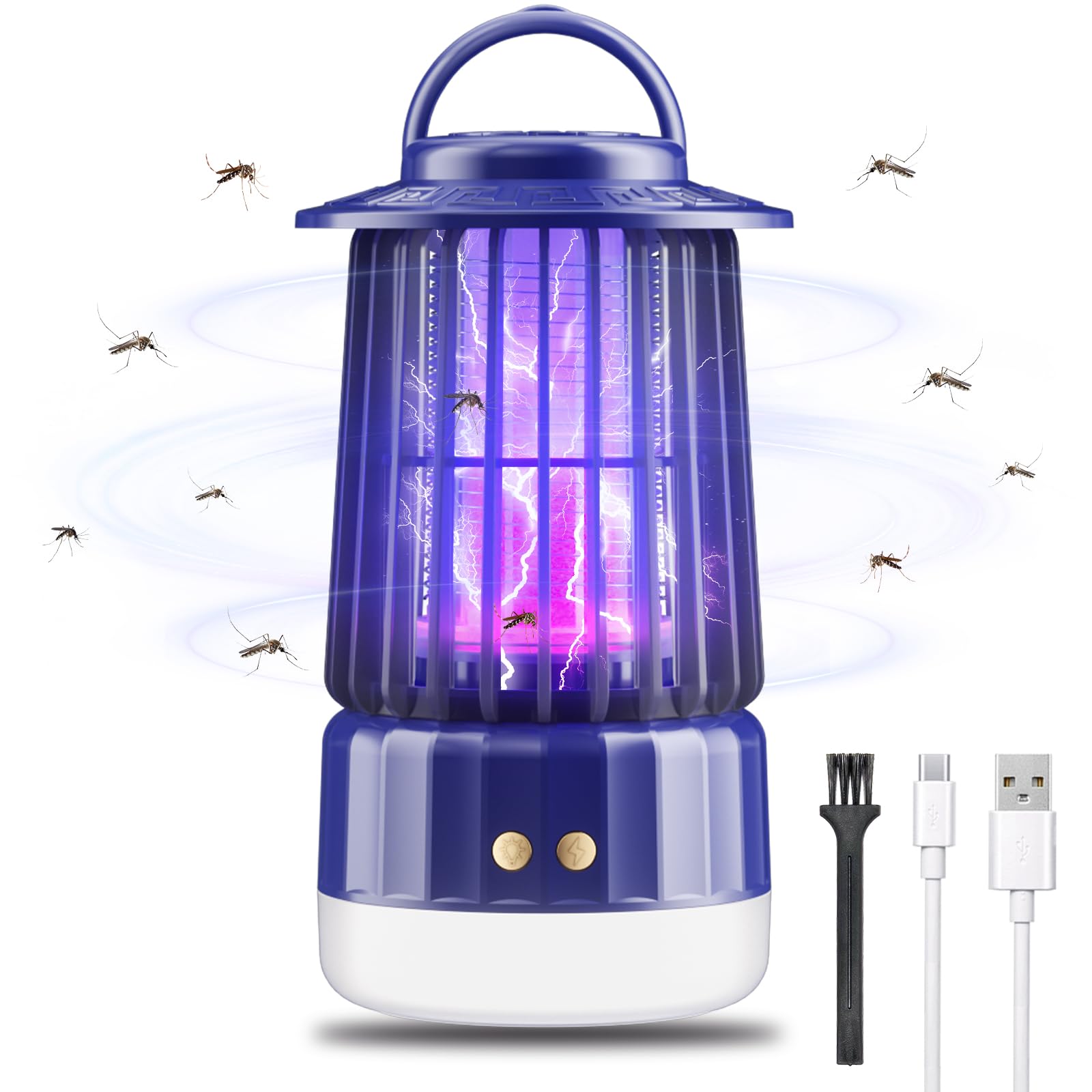 Mosquito Killer Lamp,2-in-1 Electric Bug Zapper with Night Light,360° UV Light Attracts Flying Insects,USB Rechargeable Mosquito Trap for Bedroom,Kitchen,Office,Garden,Camping and More