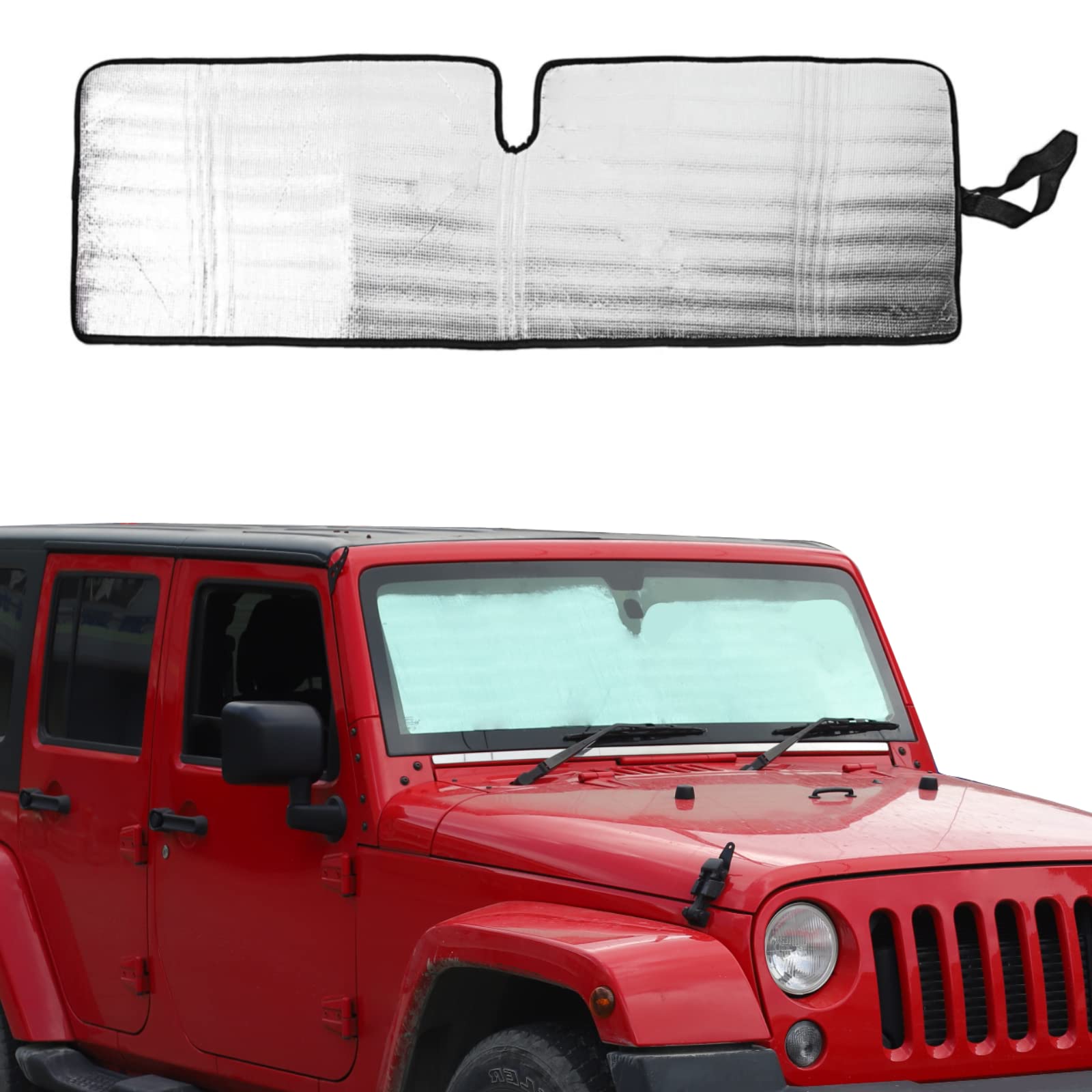 Voodonala for Jeep TJ JK Windshield Sunshade Window Sun Shade Foldable Sun Visor for Jeep Wrangler TJ JK 1996-2018