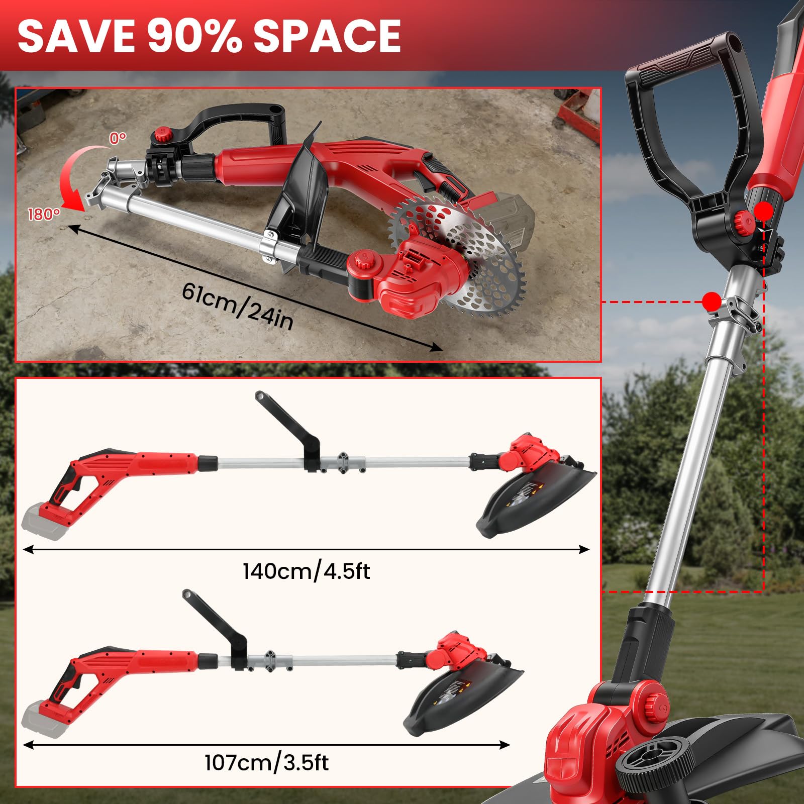 Akumulatorowa podkaszarka do trawy kompatybilna z akumulatorem Milwaukee 18 V, 5 w 1, bezszczotkowa elektryczna podkaszarka do trawy, 180°, kąt przycinania 90°, do przycinania trawnika, ogrodu i