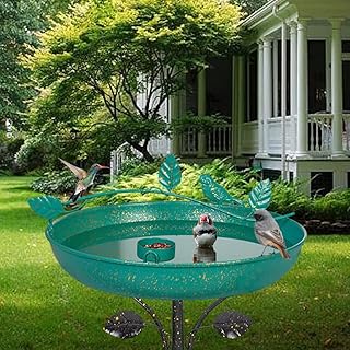 Outdoor Bird Bath Metal Bird Bath for Outdoors Garden Bird Bath for Outdoors Blue Bird Bath with Metal Stake freestanding Bird Bath Lightweight Bird Bath
