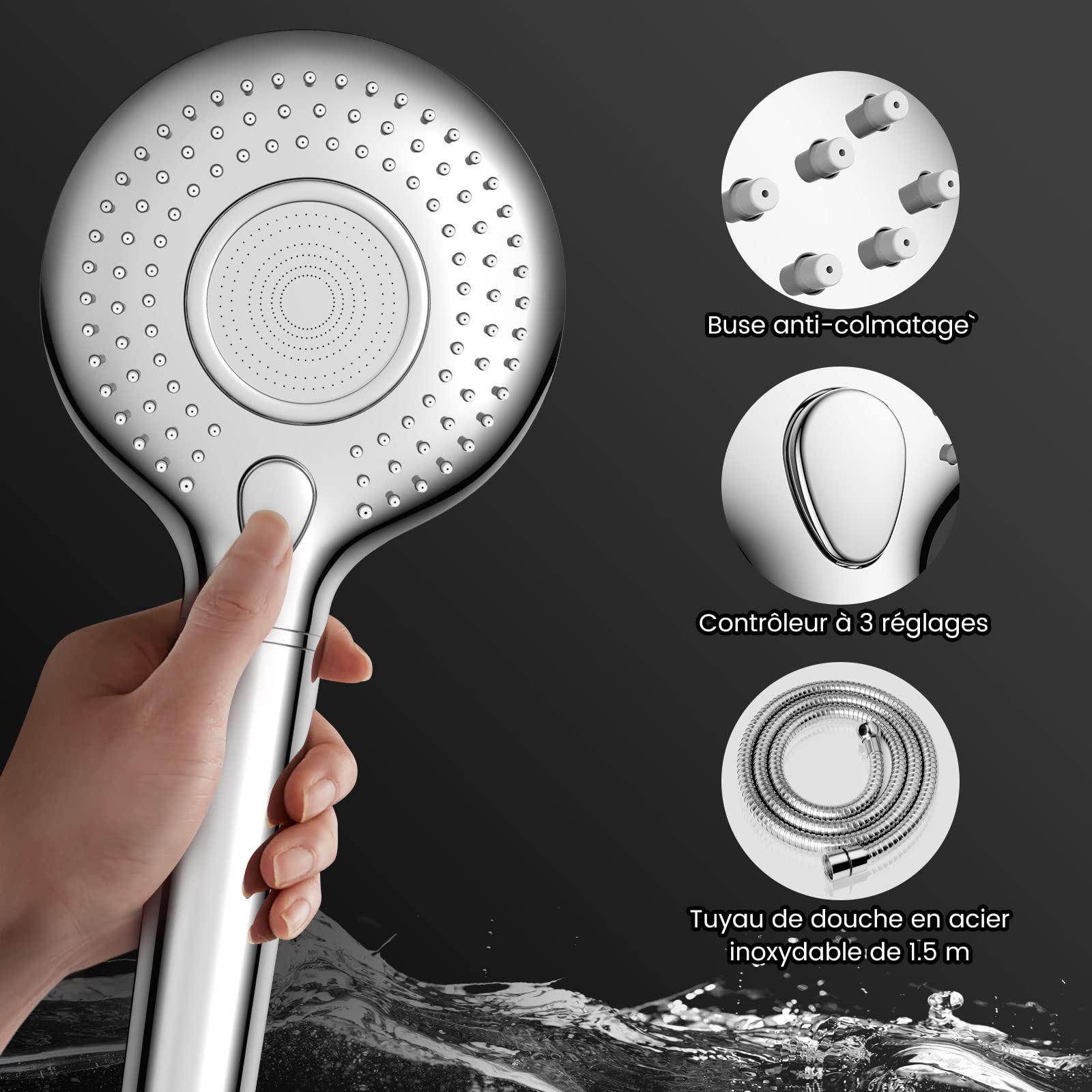 MEKO Gefilterter Duschkopf – 10,9 Cm Groß, 4 Modi, 18-stufige Filtration, Mit Massage-Silikonbürste